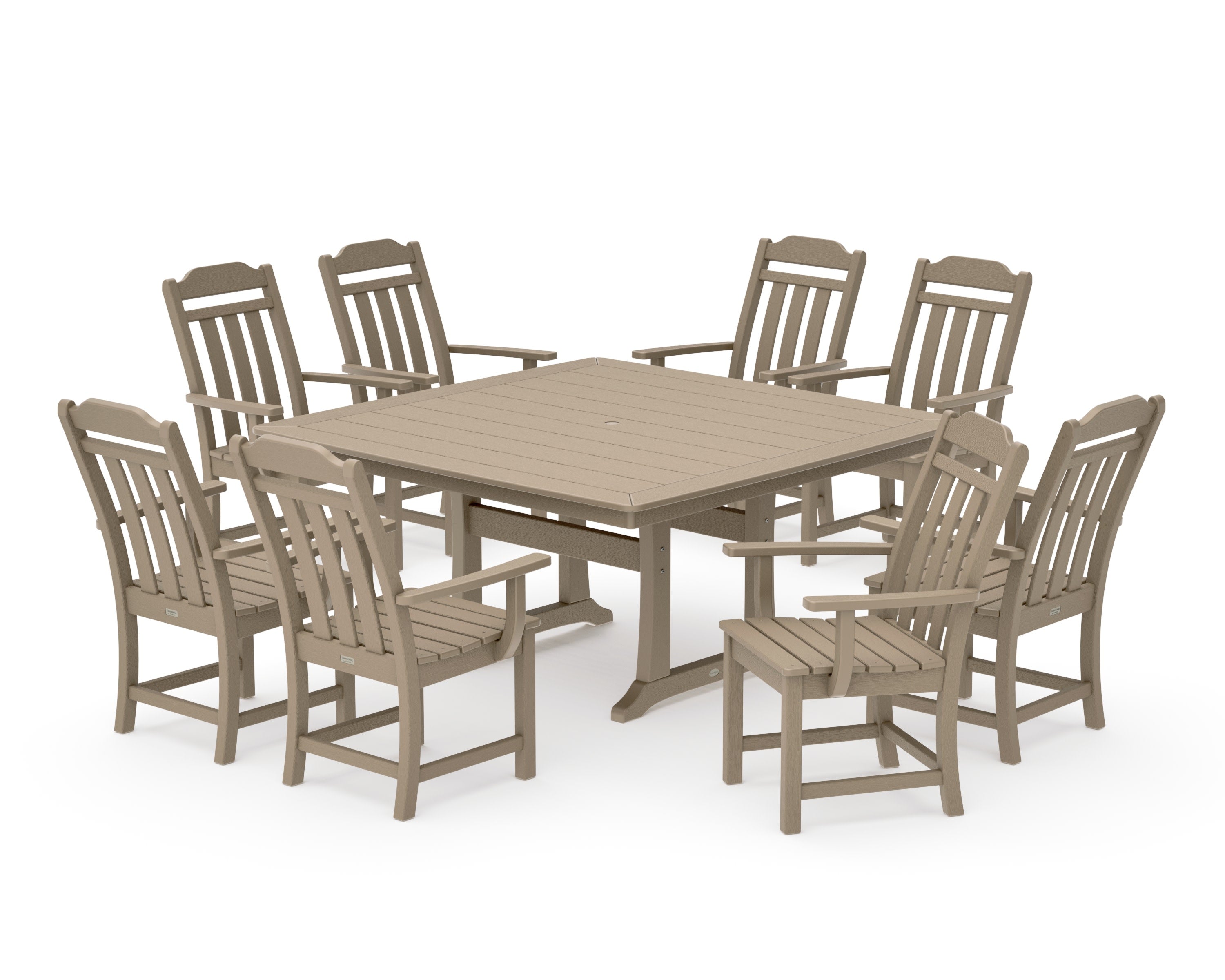 Cottage 9-Piece Square Dining Set with Trestle Legs in Vintage Sahara