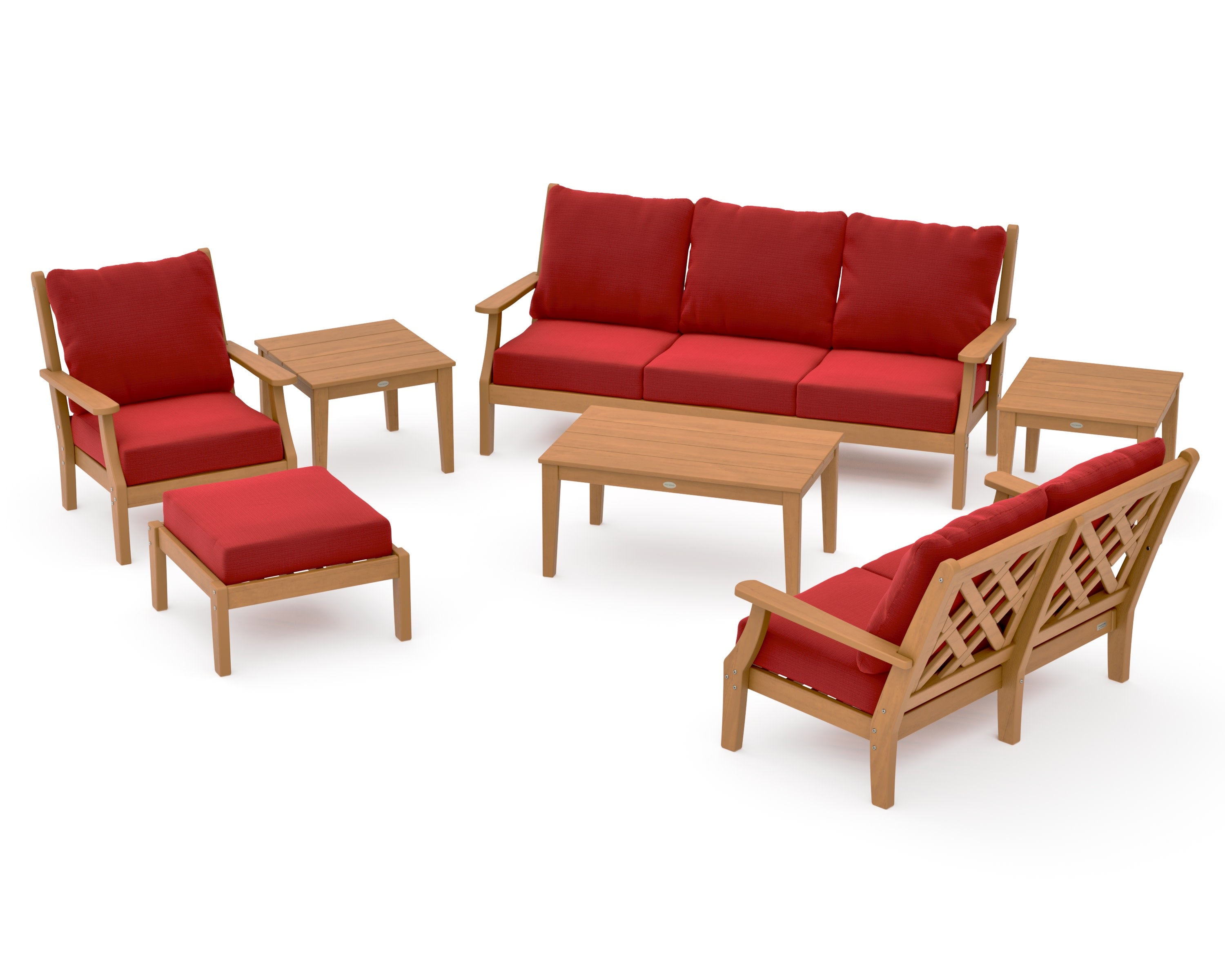 Wovendale 7-Piece Deep Seating Set in Natural / Crimson Linen