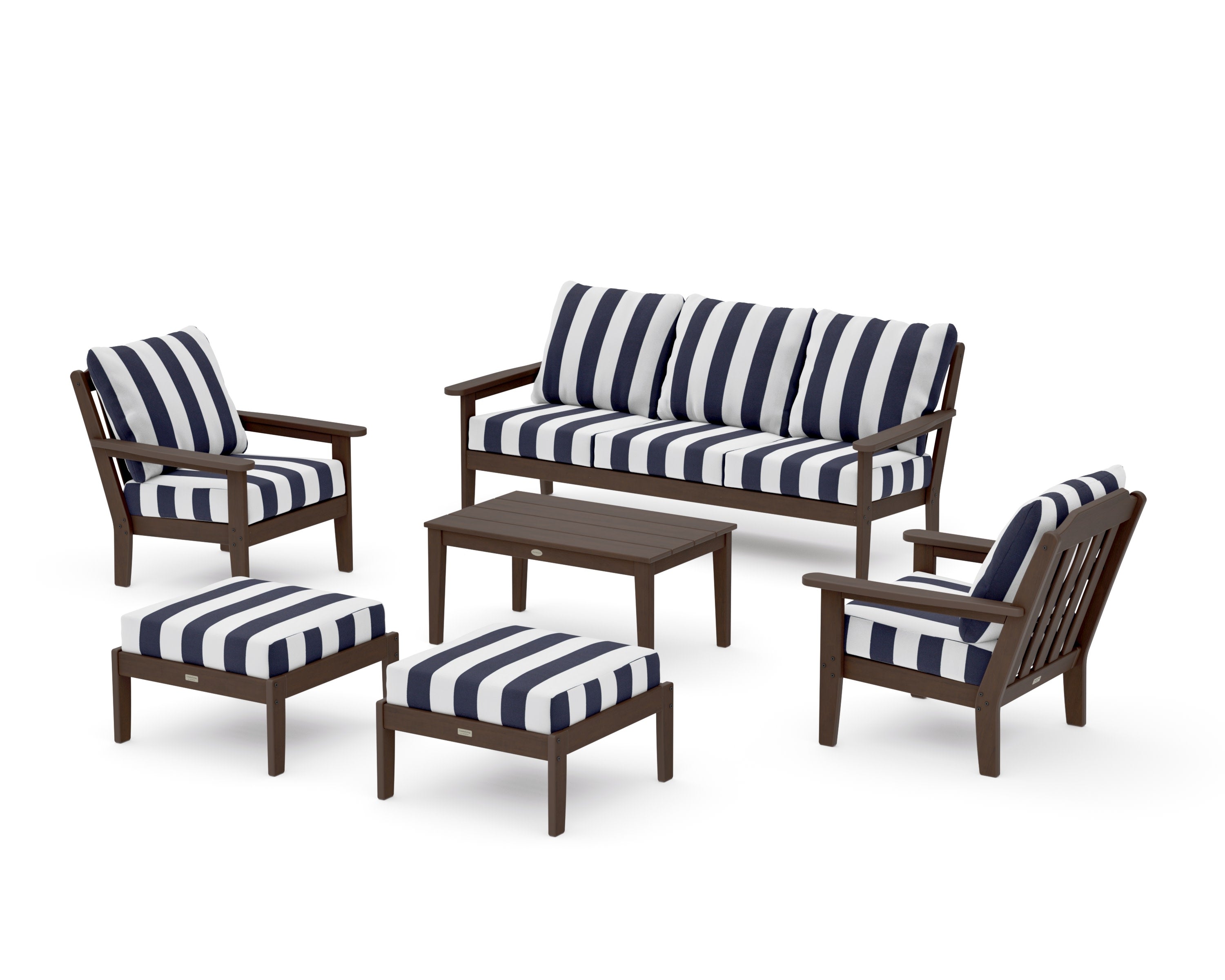 Cottage 6-Piece Lounge Sofa Set in Kona / Cabana Stripe Navy