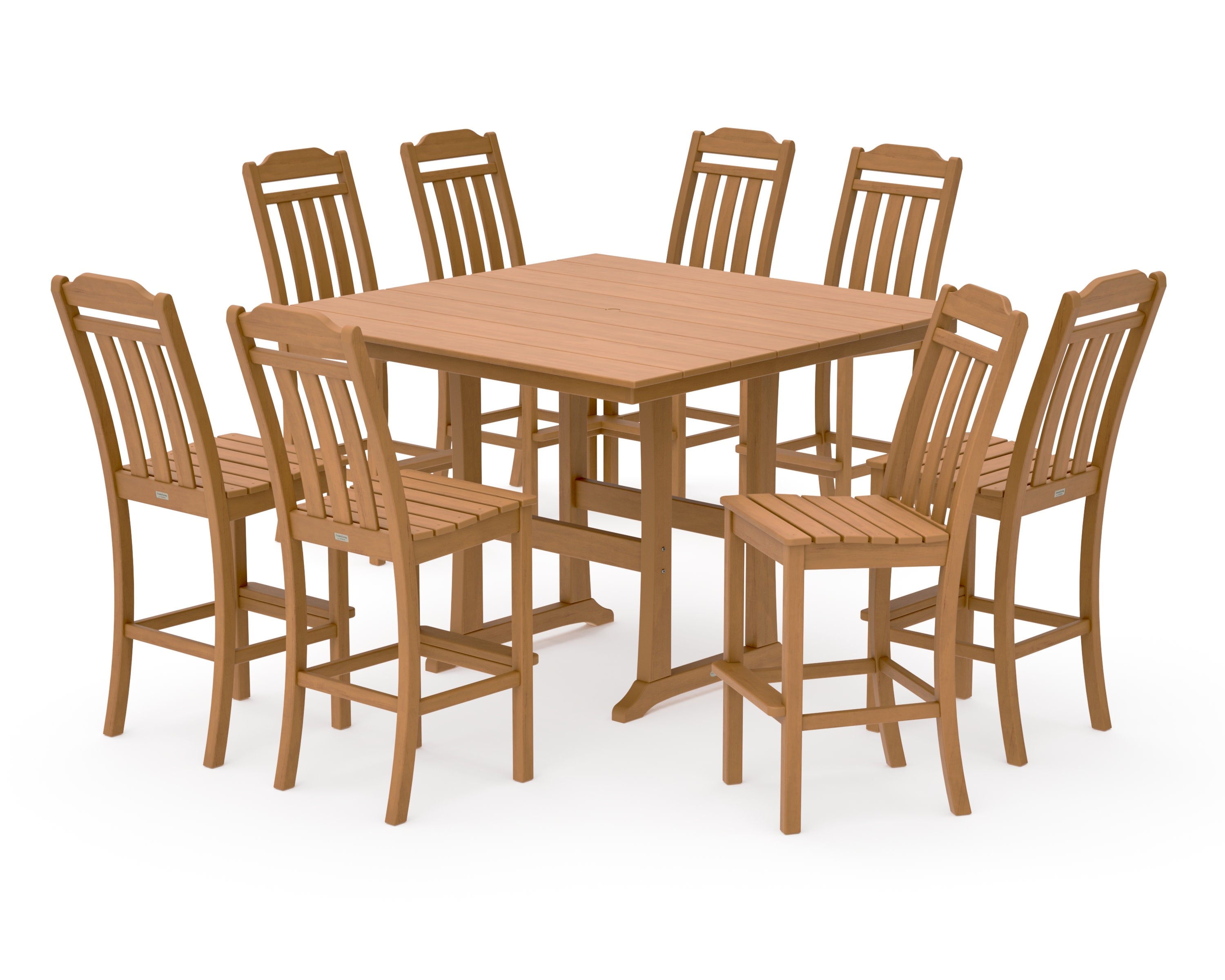 Cottage 9-Piece Square Farmhouse Side Chair Bar Set with Trestle Legs in Natural