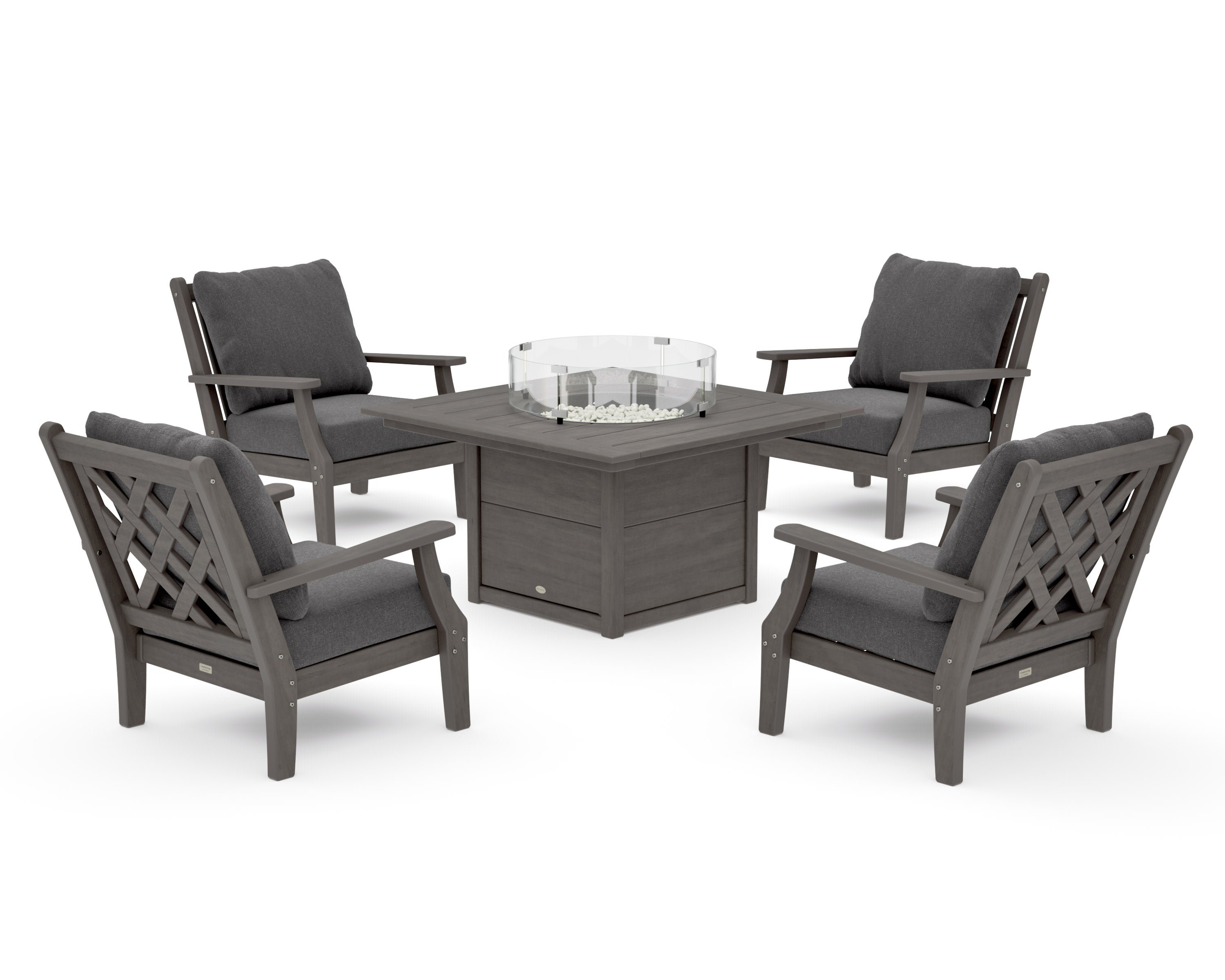Wovendale 5-Piece Deep Seating Set with Fire Pit Table in Driftwood / Ash Charcoal