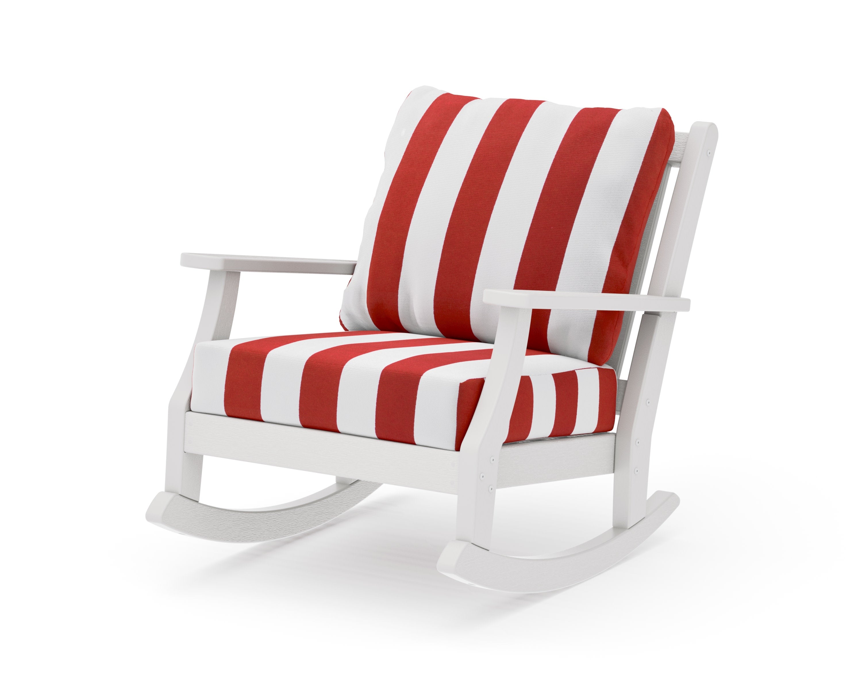 Wovendale Deep Seating Rocking Chair in Vintage White / Cabana Stripe Crimson