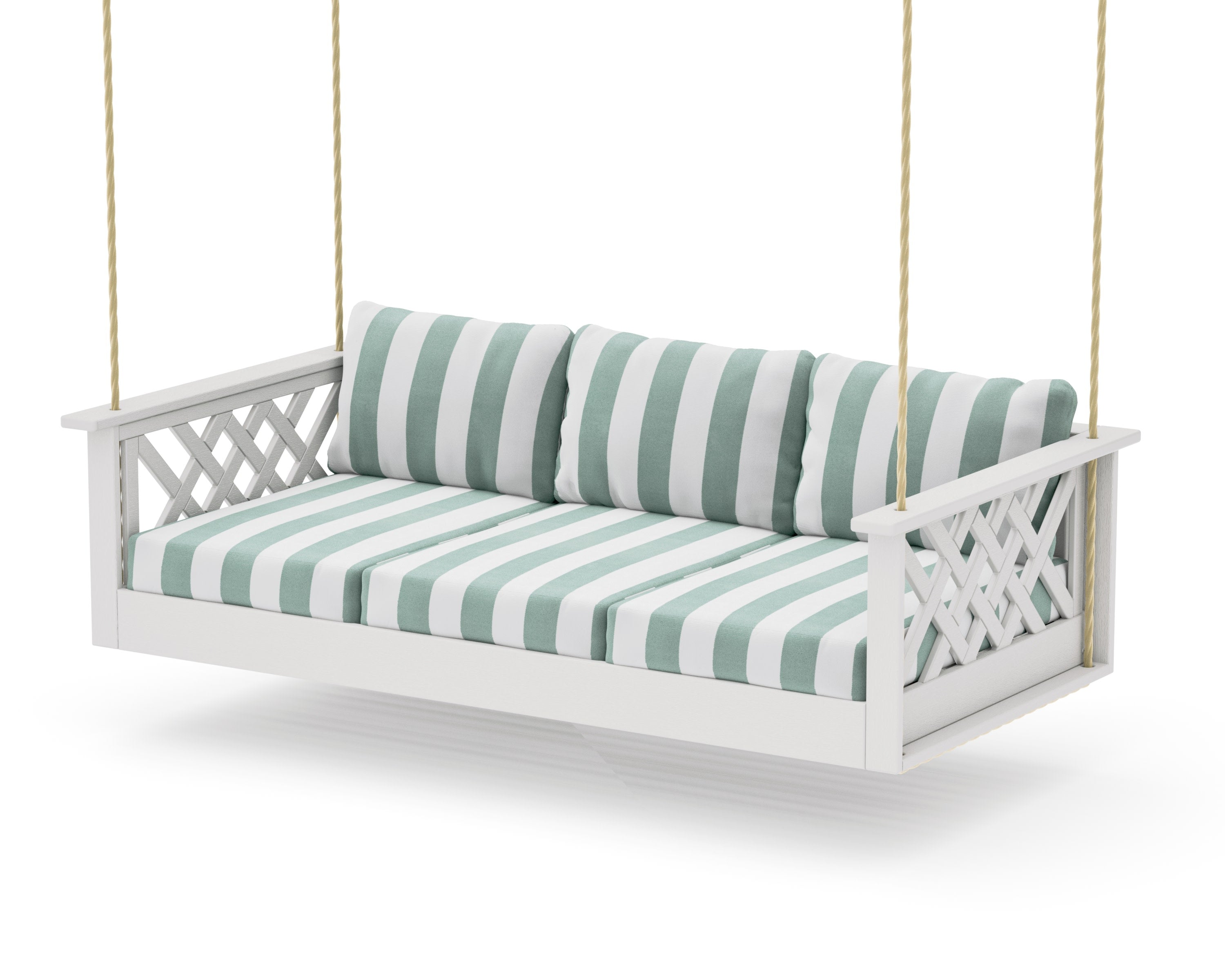 Wovendale Daybed Swing in Vintage White / Cabana Stripe Glacier Spa