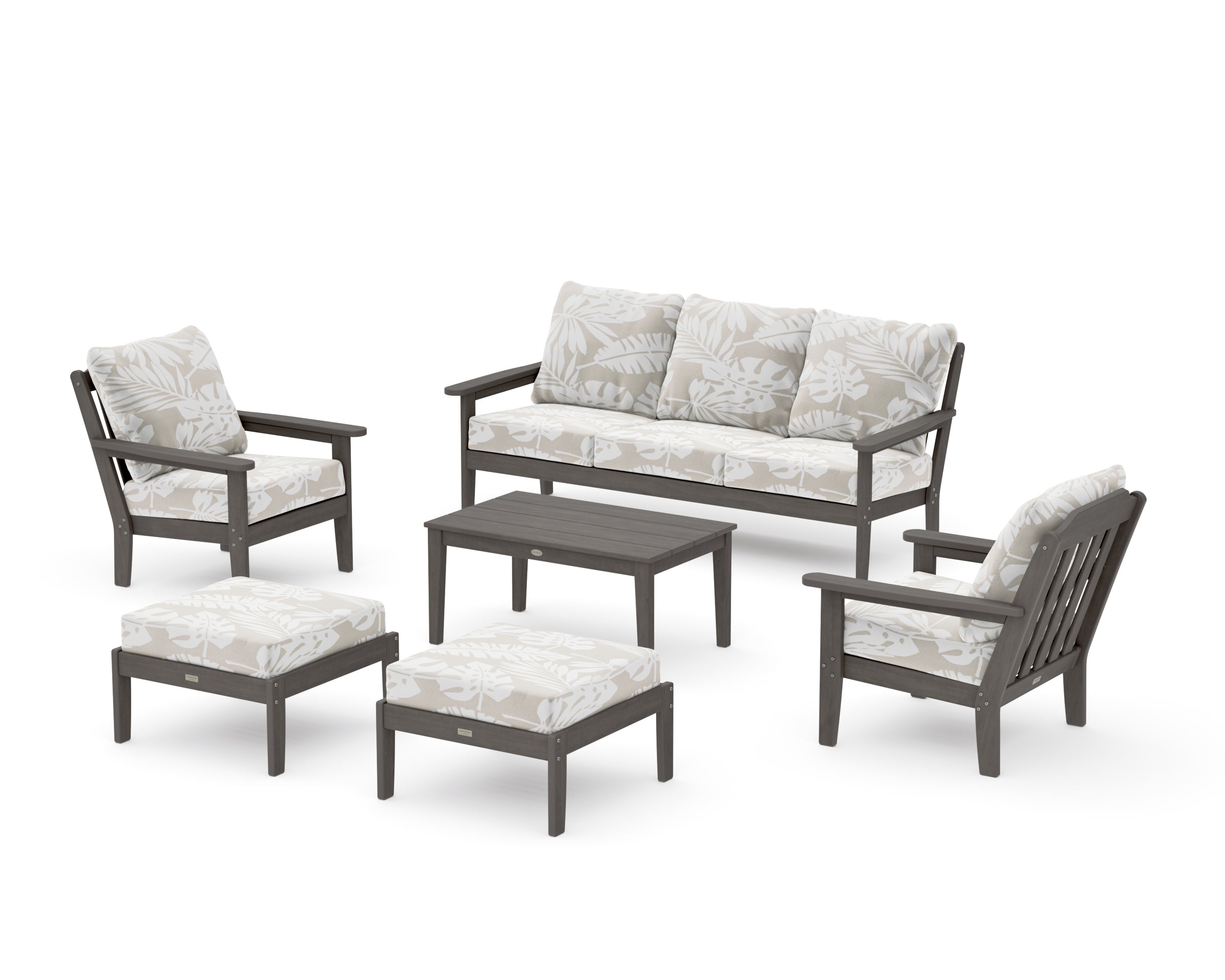 Cottage 6-Piece Lounge Sofa Set in Driftwood / Leaf Dune Burlap