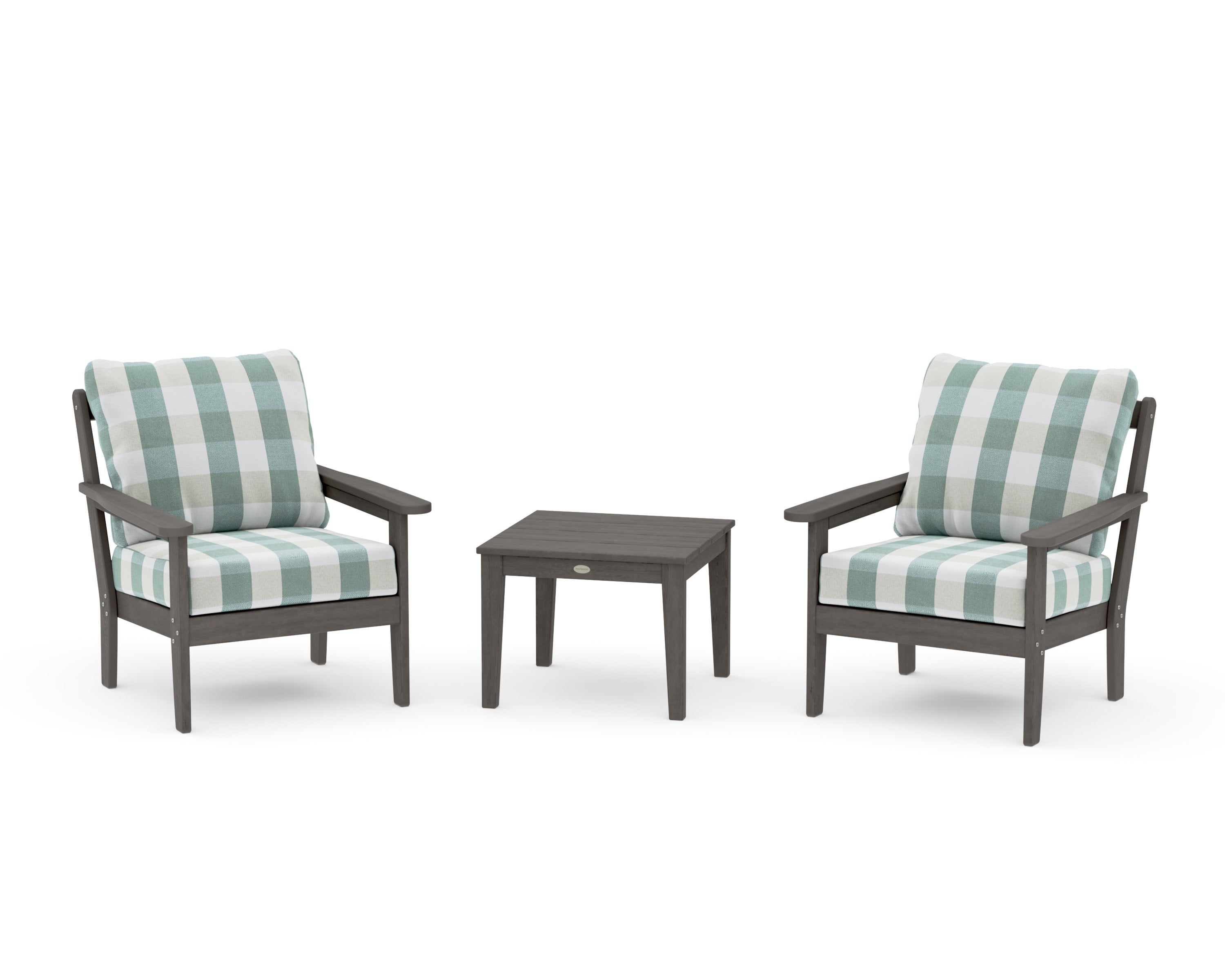 Cottage 3-Piece Deep Seating Set in Driftwood / Buffalo Plaid Glacier Spa