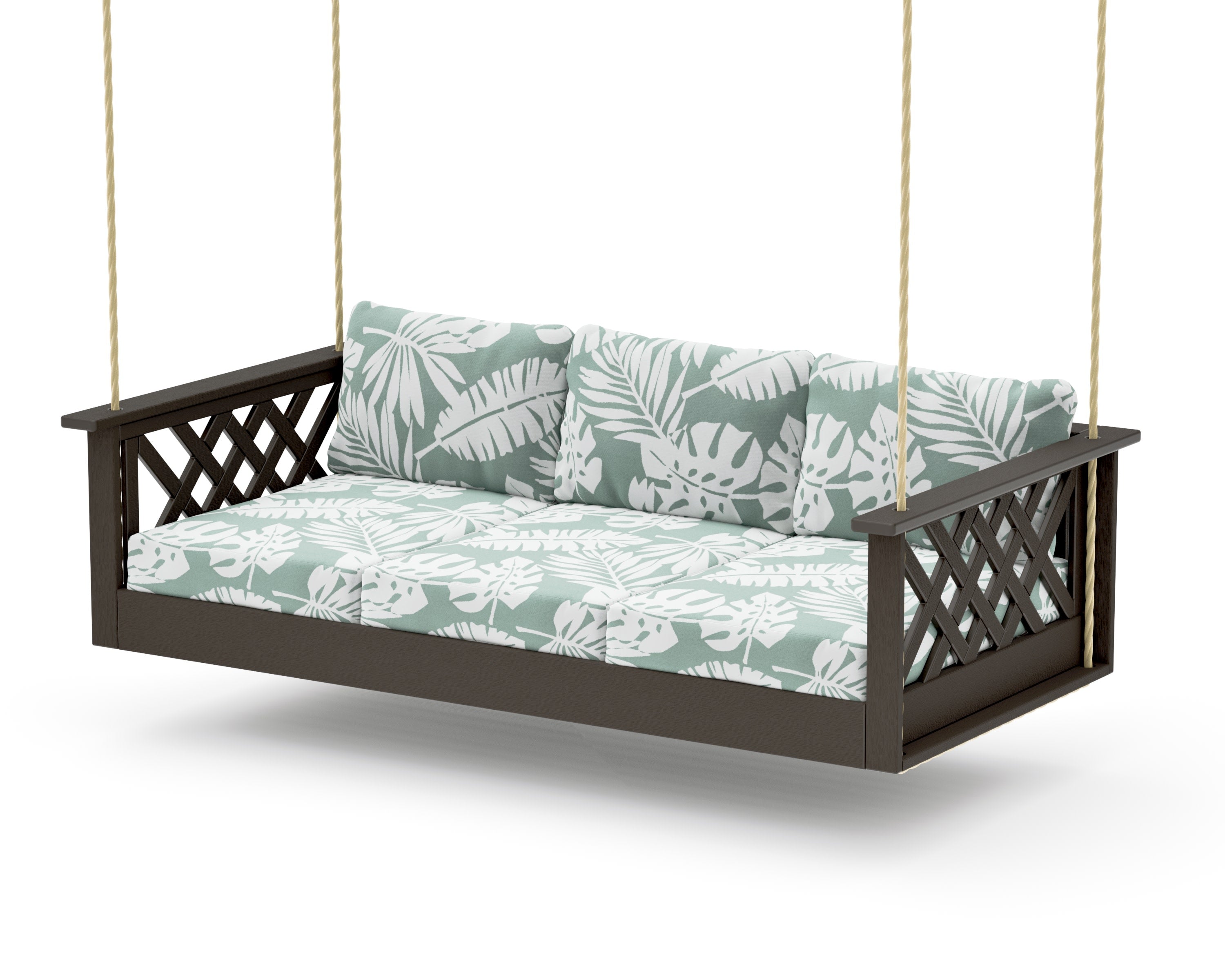 Wovendale Daybed Swing in Vintage Coffee / Leaf Glacier Spa