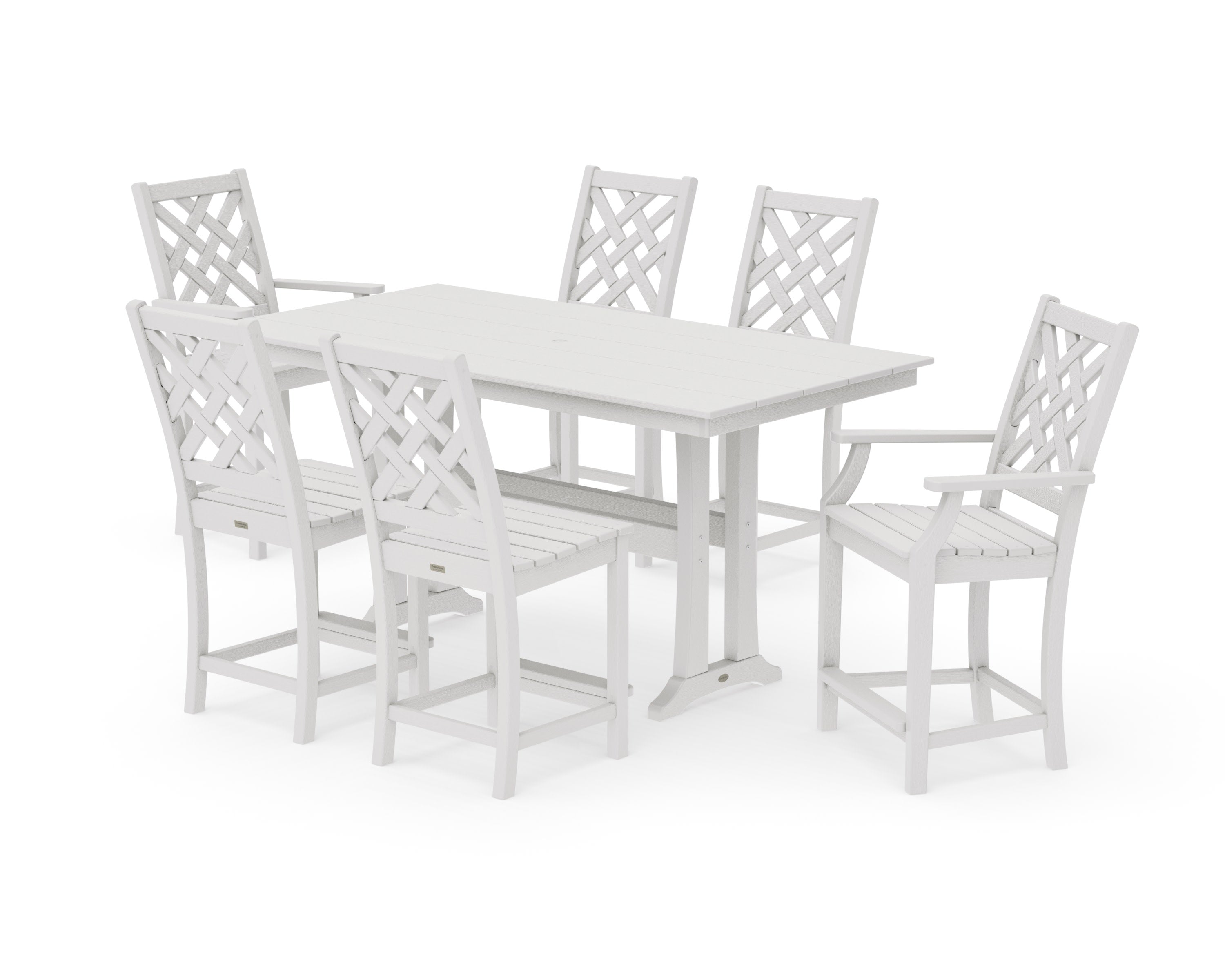 Wovendale 7-Piece Farmhouse Counter Set with Trestle Legs in Vintage White