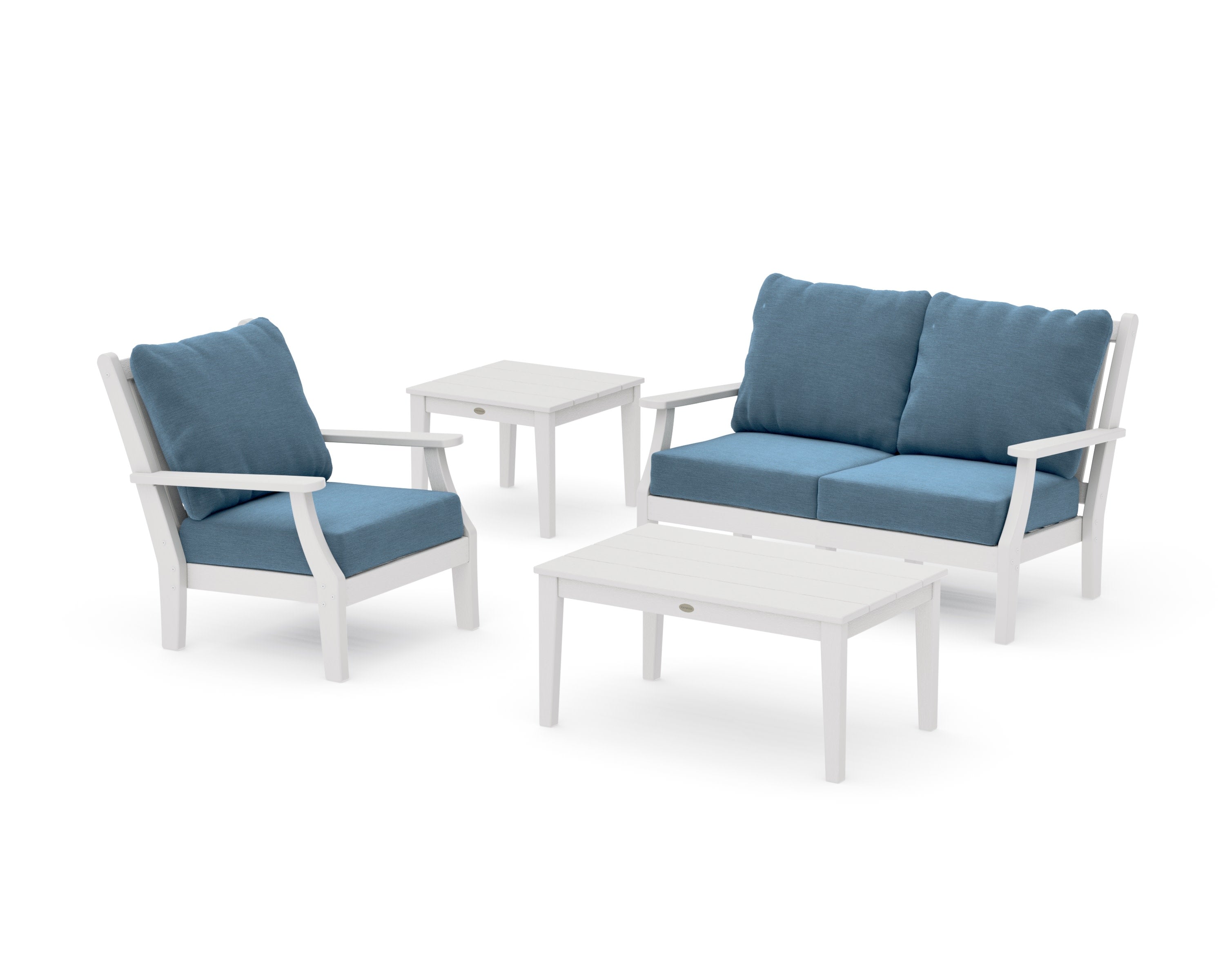 Wovendale 4-Piece Deep Seating Set in Vintage White / Sky Blue