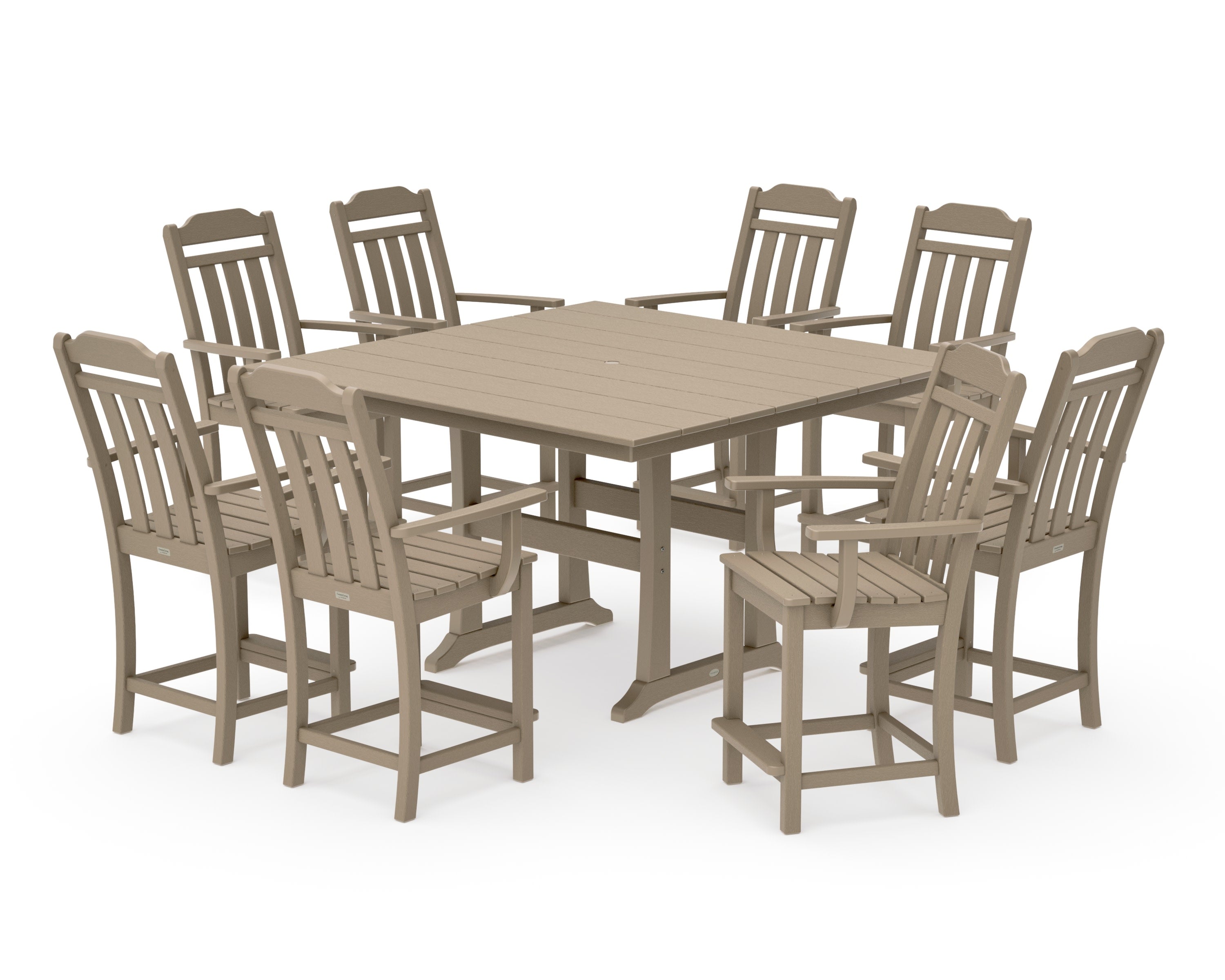 Cottage 9-Piece Square Farmhouse Counter Set with Trestle Legs in Vintage Sahara