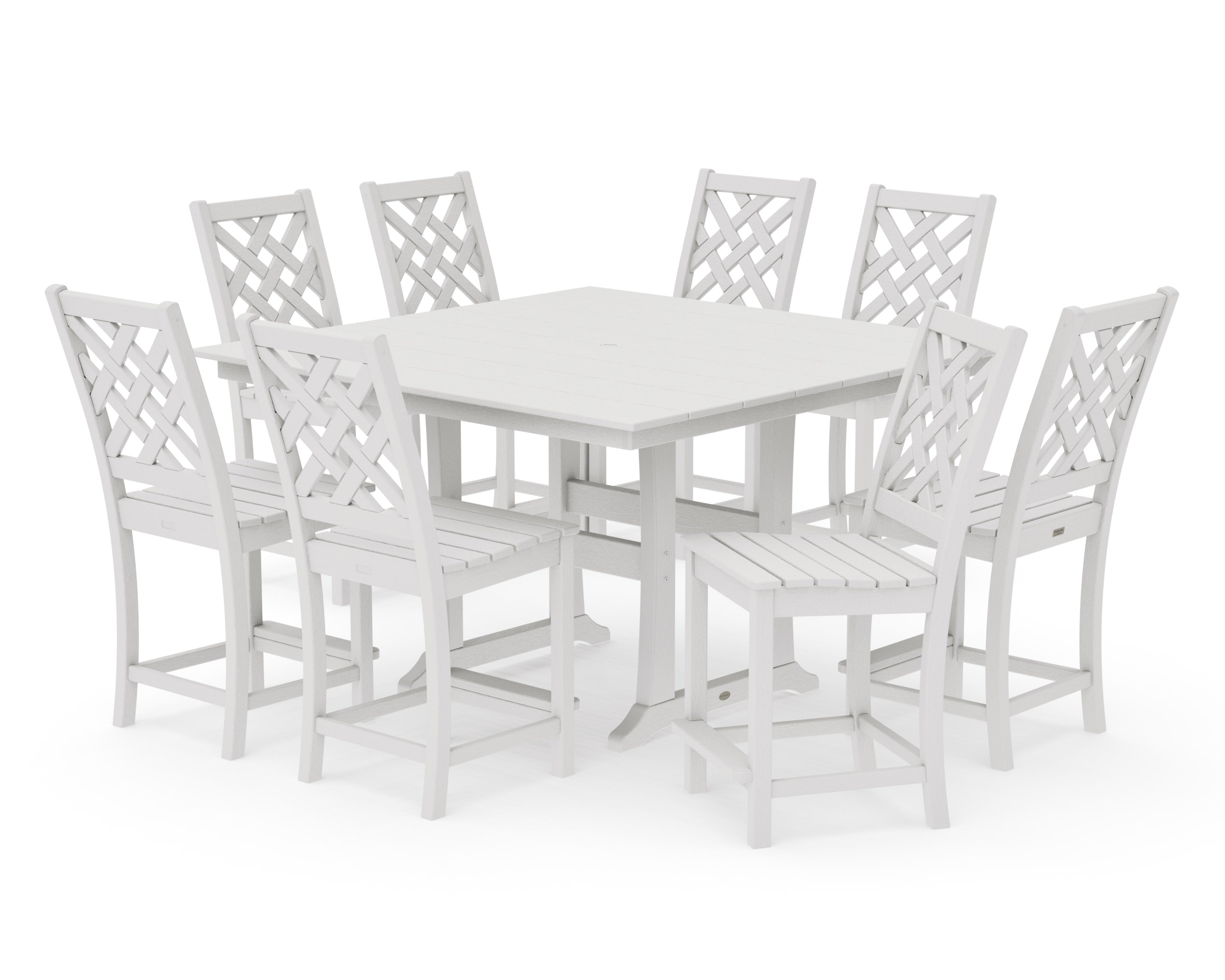 Wovendale Side Chair 9-Piece Square Farmhouse Counter Set with Trestle Legs in Vintage White