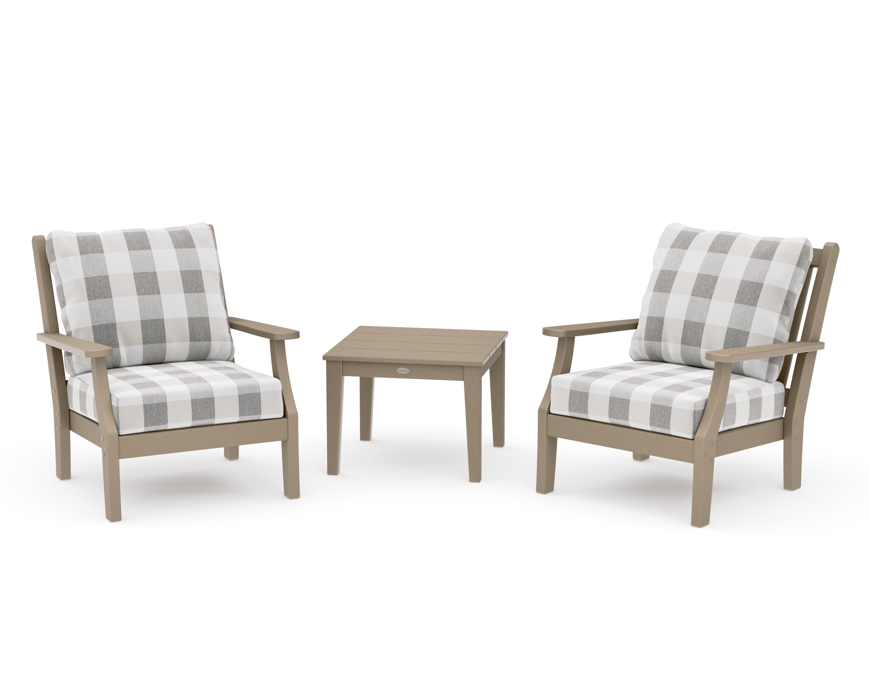 Wovendale 3-Piece Deep Seating Set in Vintage Sahara / Buffalo Plaid Grey Mist