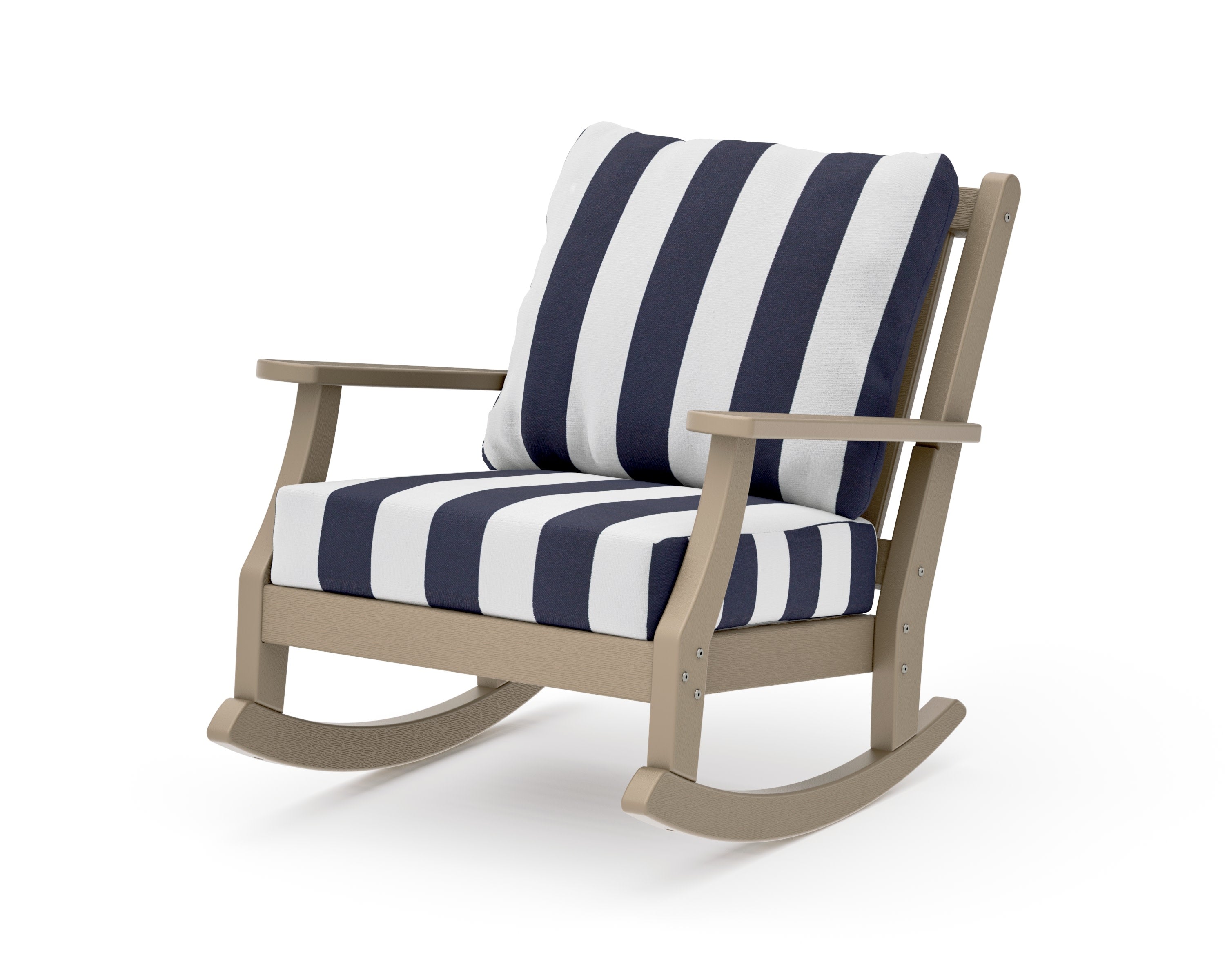 Wovendale Deep Seating Rocking Chair in Vintage Sahara / Cabana Stripe Navy