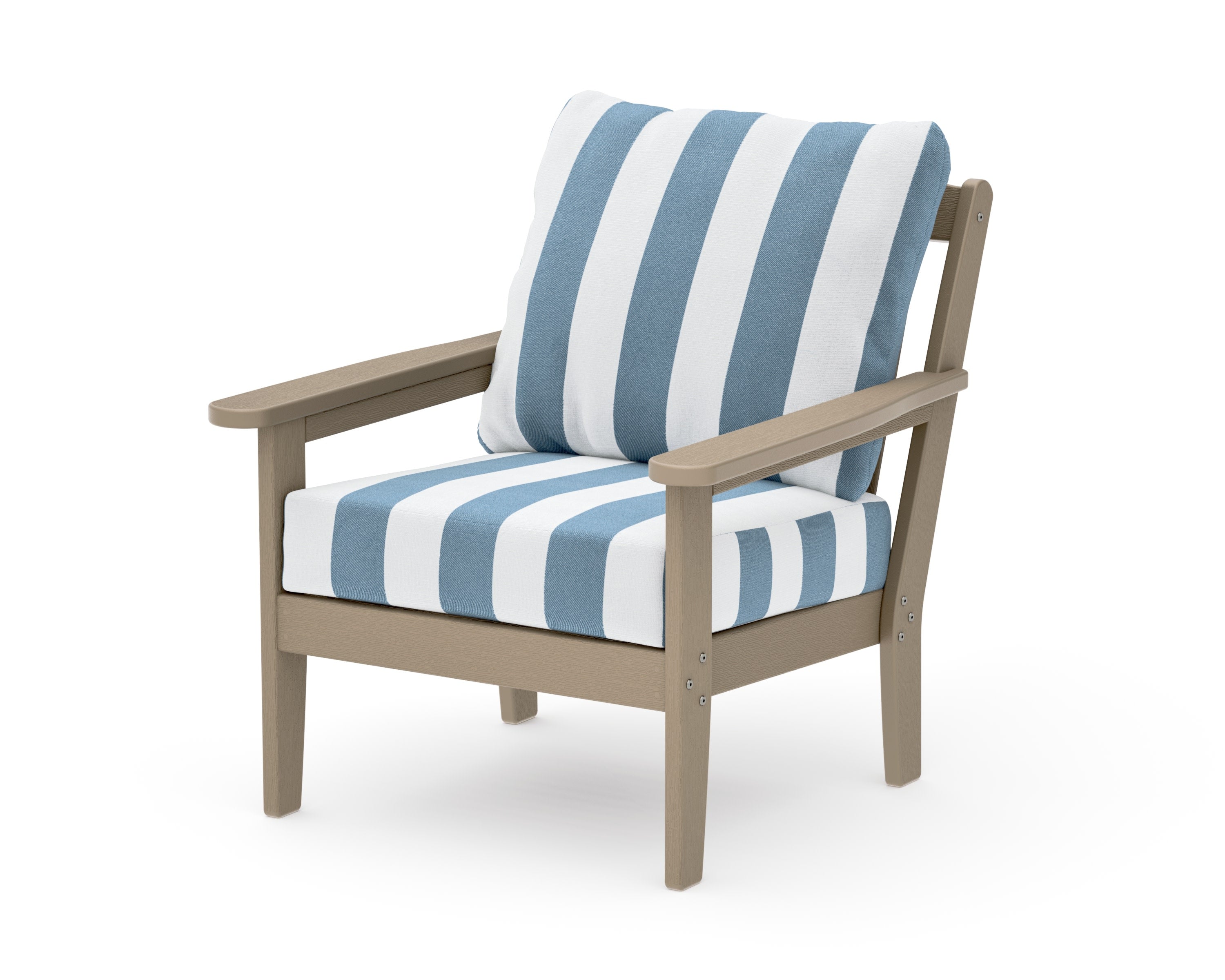Cottage Deep Seating Chair in Vintage Sahara / Cabana Stripe Sky Blue