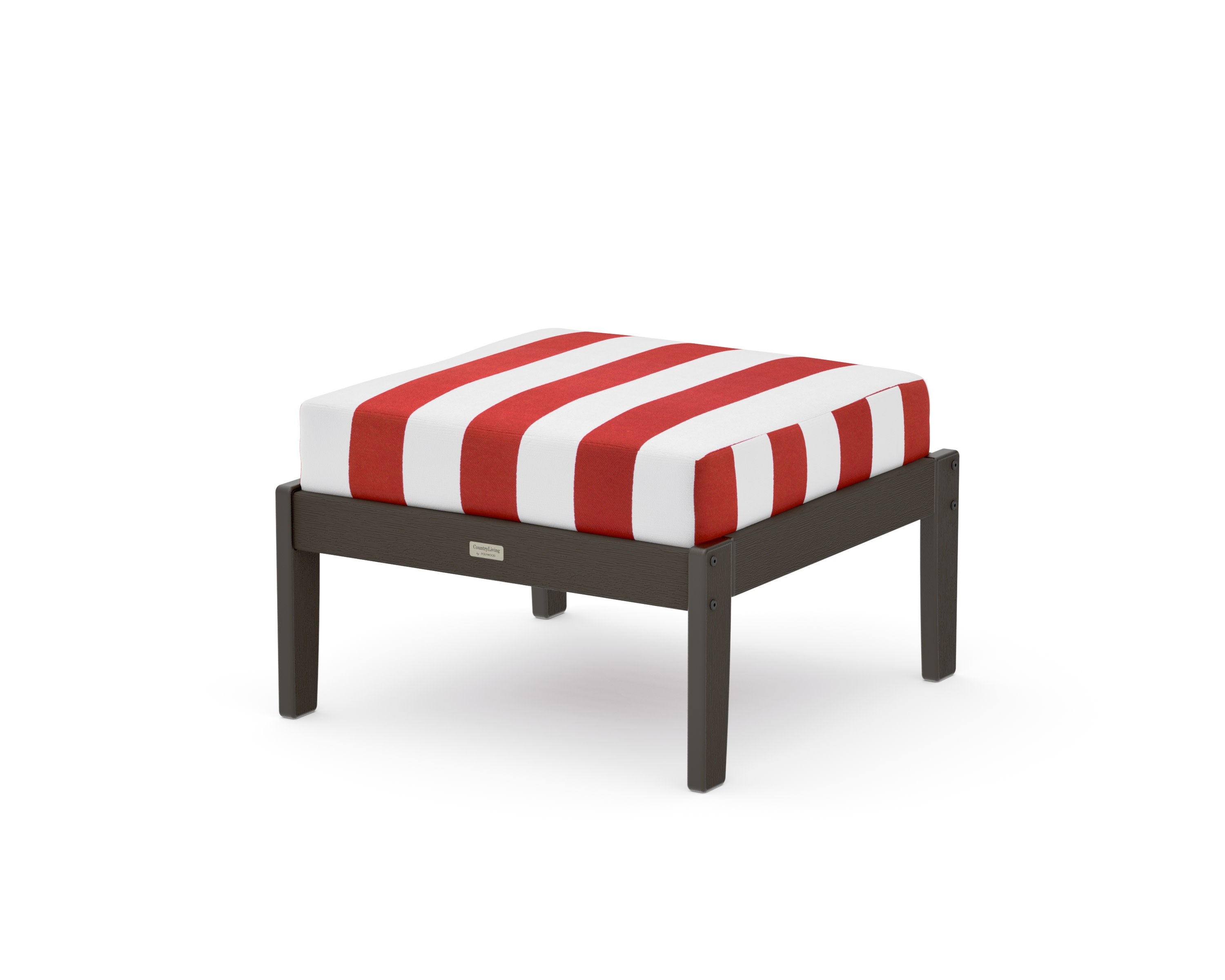 Cottage Deep Seating Ottoman in Vintage Coffee / Cabana Stripe Crimson