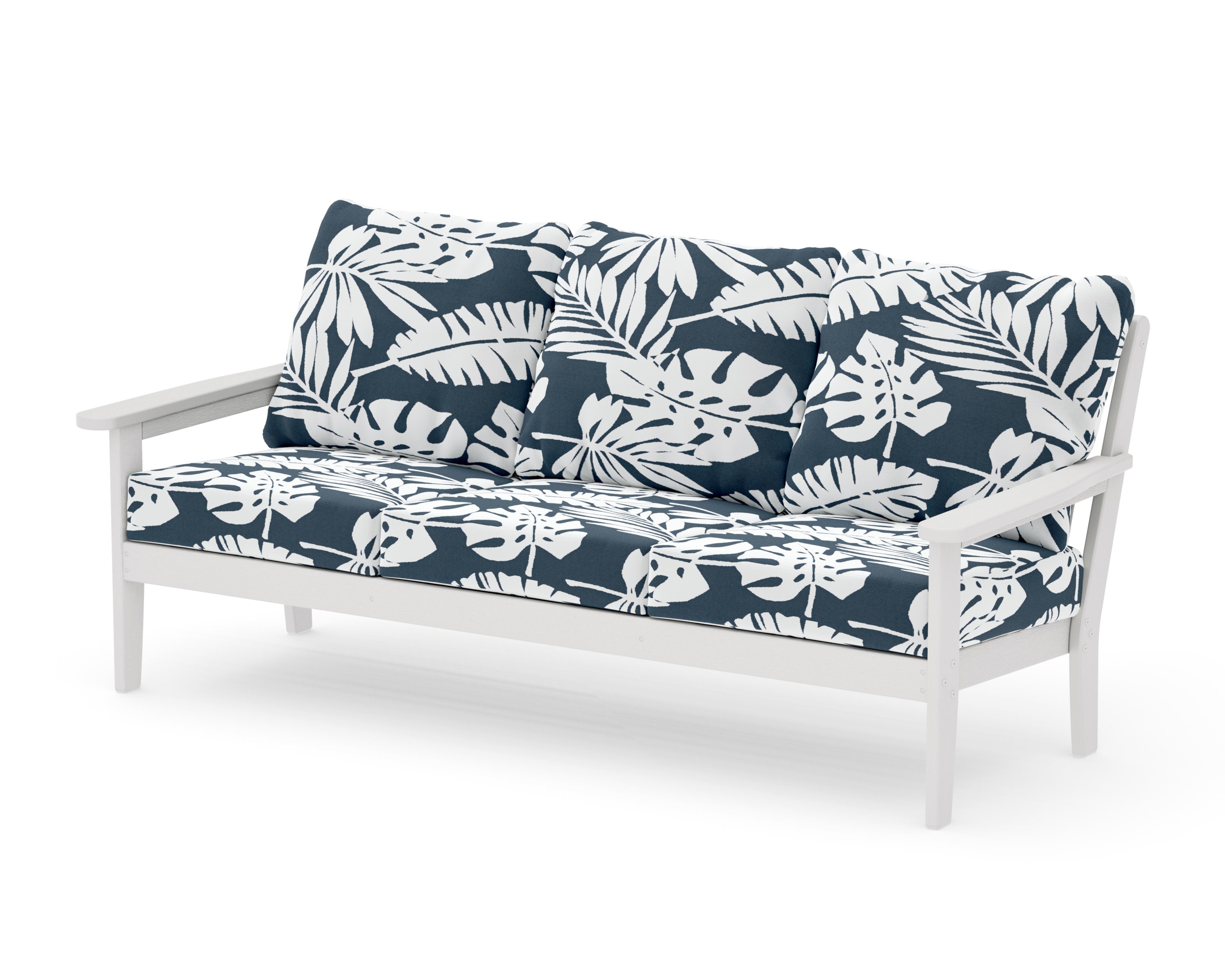 Cottage Deep Seating Sofa in Vintage White / Leaf Marine Indigo