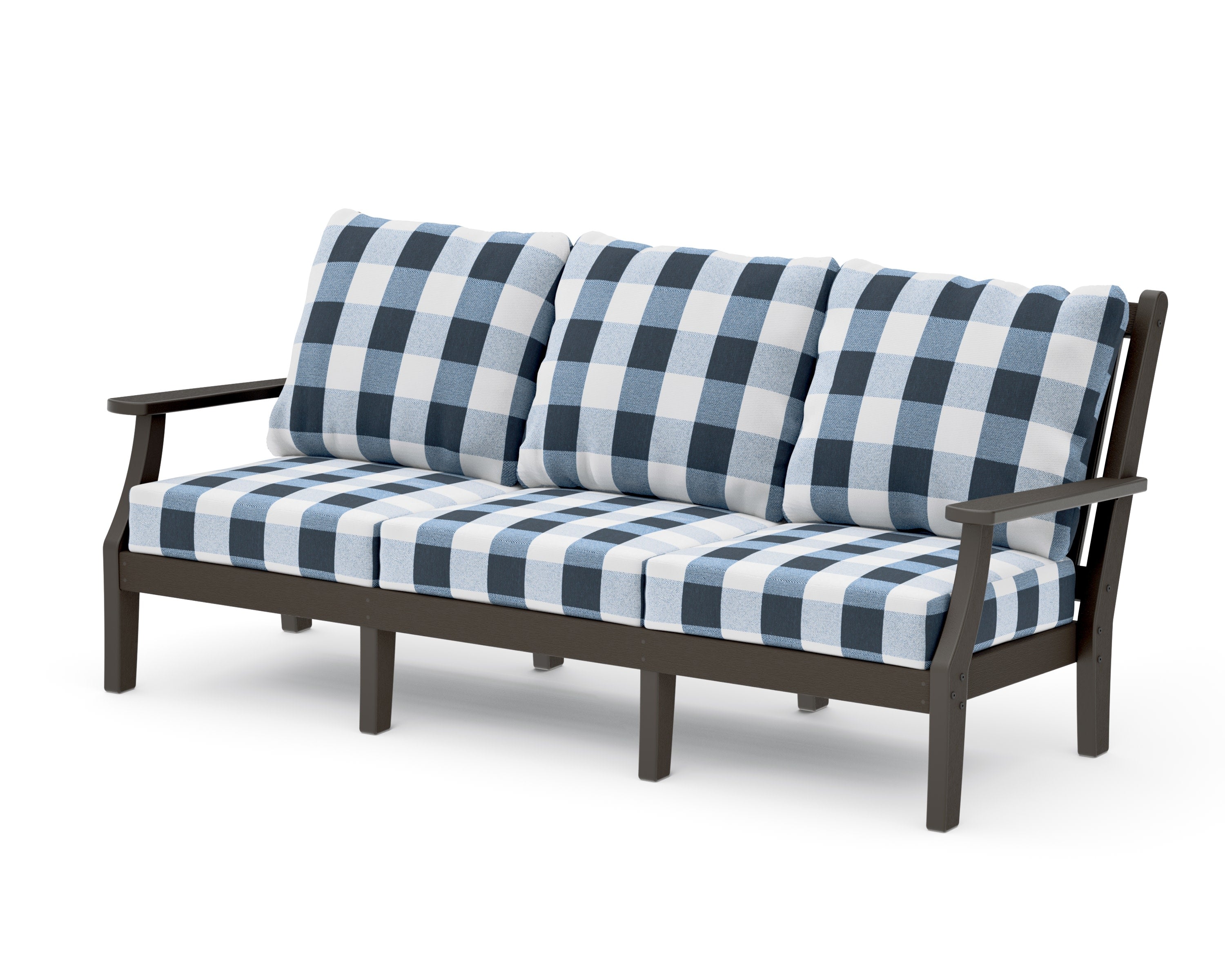 Wovendale Deep Seating Sofa in Vintage Coffee / Buffalo Plaid Marine Indigo