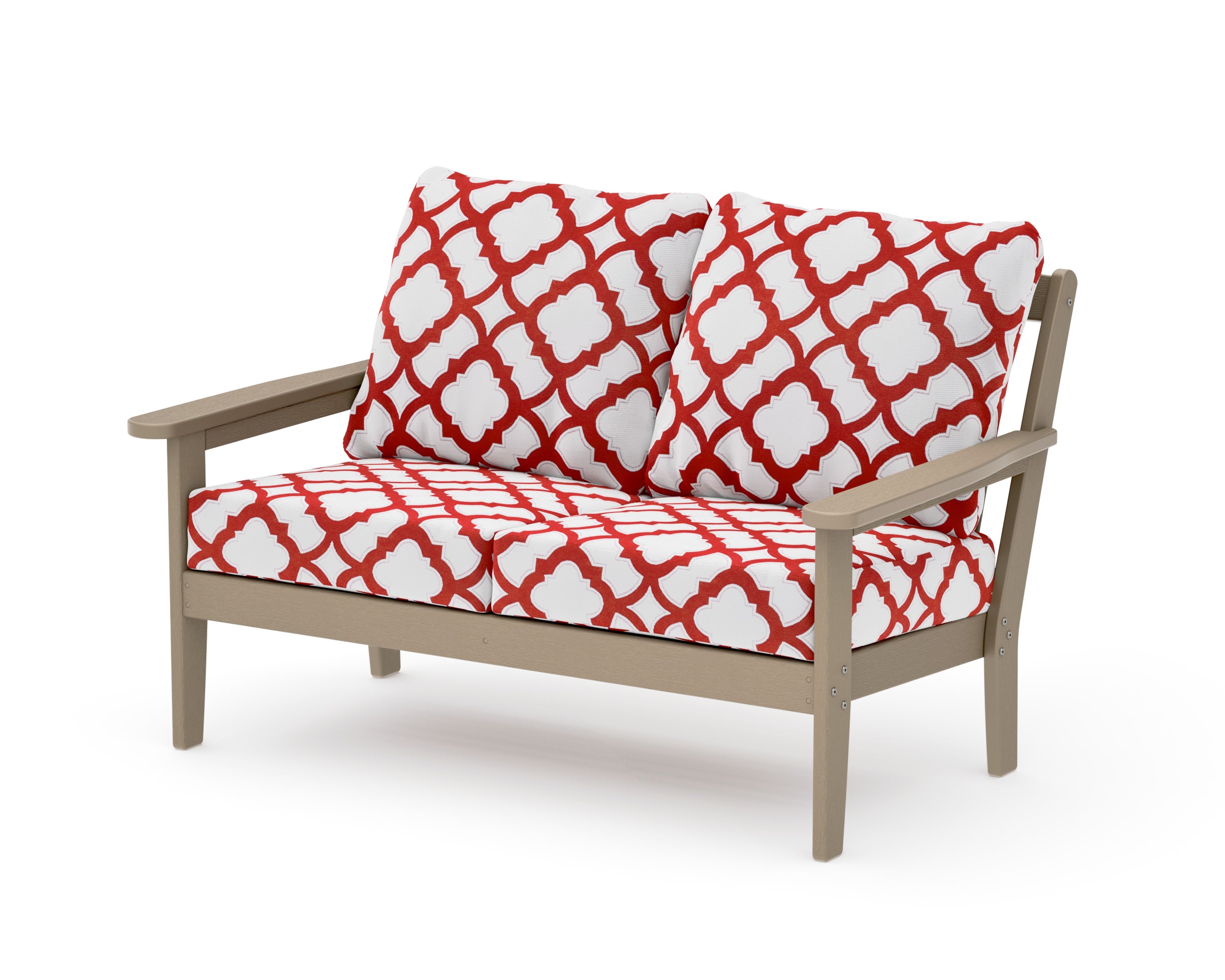 Cottage Deep Seating Loveseat in Vintage Sahara / Trellis Crimson