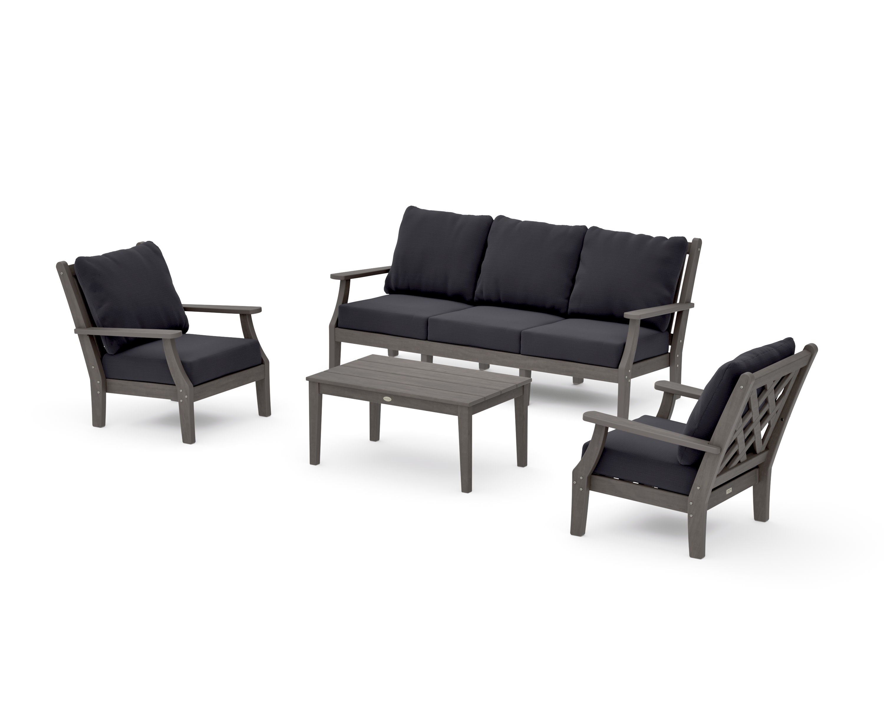Wovendale 4-Piece Deep Seating Set with Sofa in Driftwood / Midnight Linen