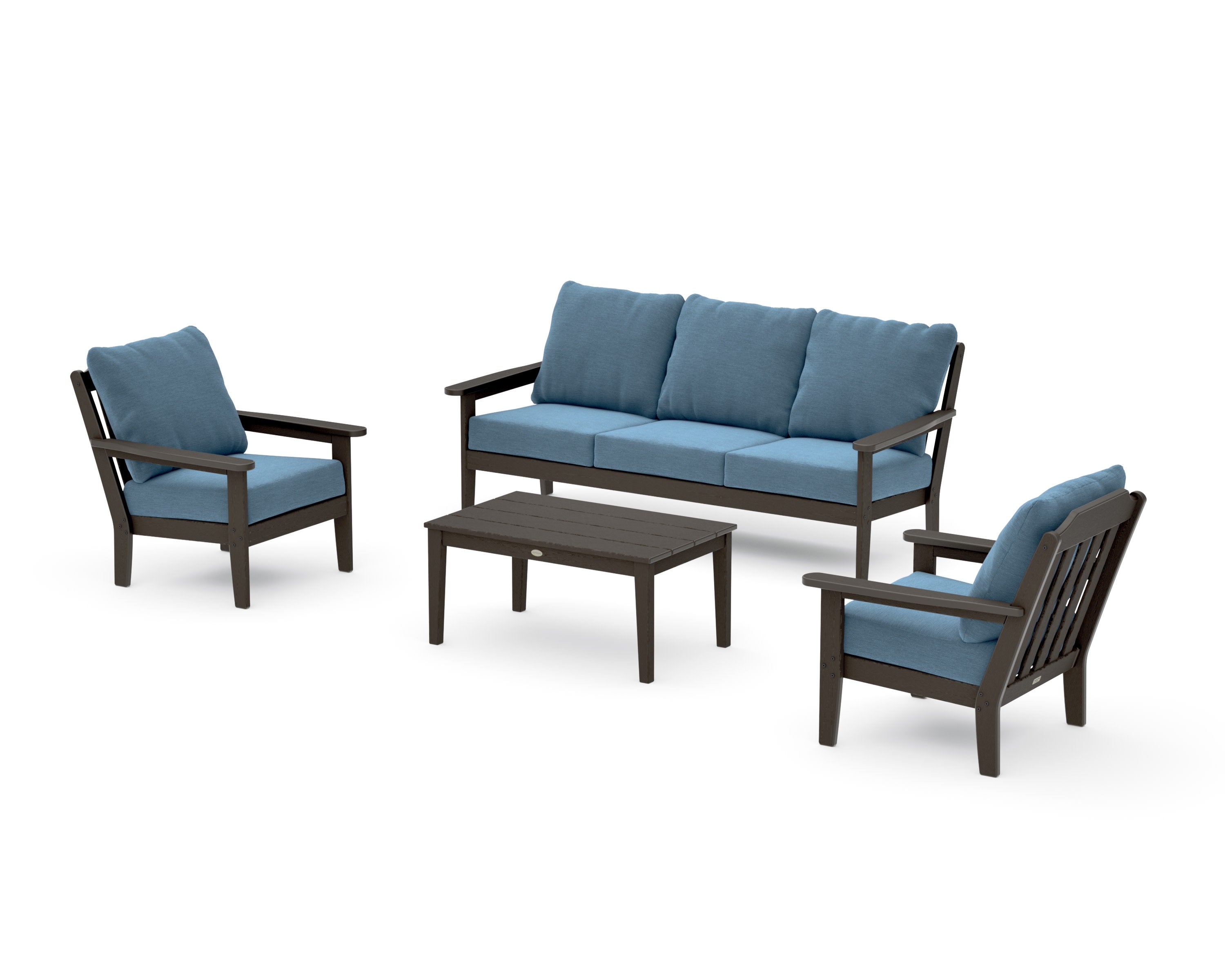 Cottage 4-Piece Deep Seating Set with Sofa in Vintage Coffee / Sky Blue