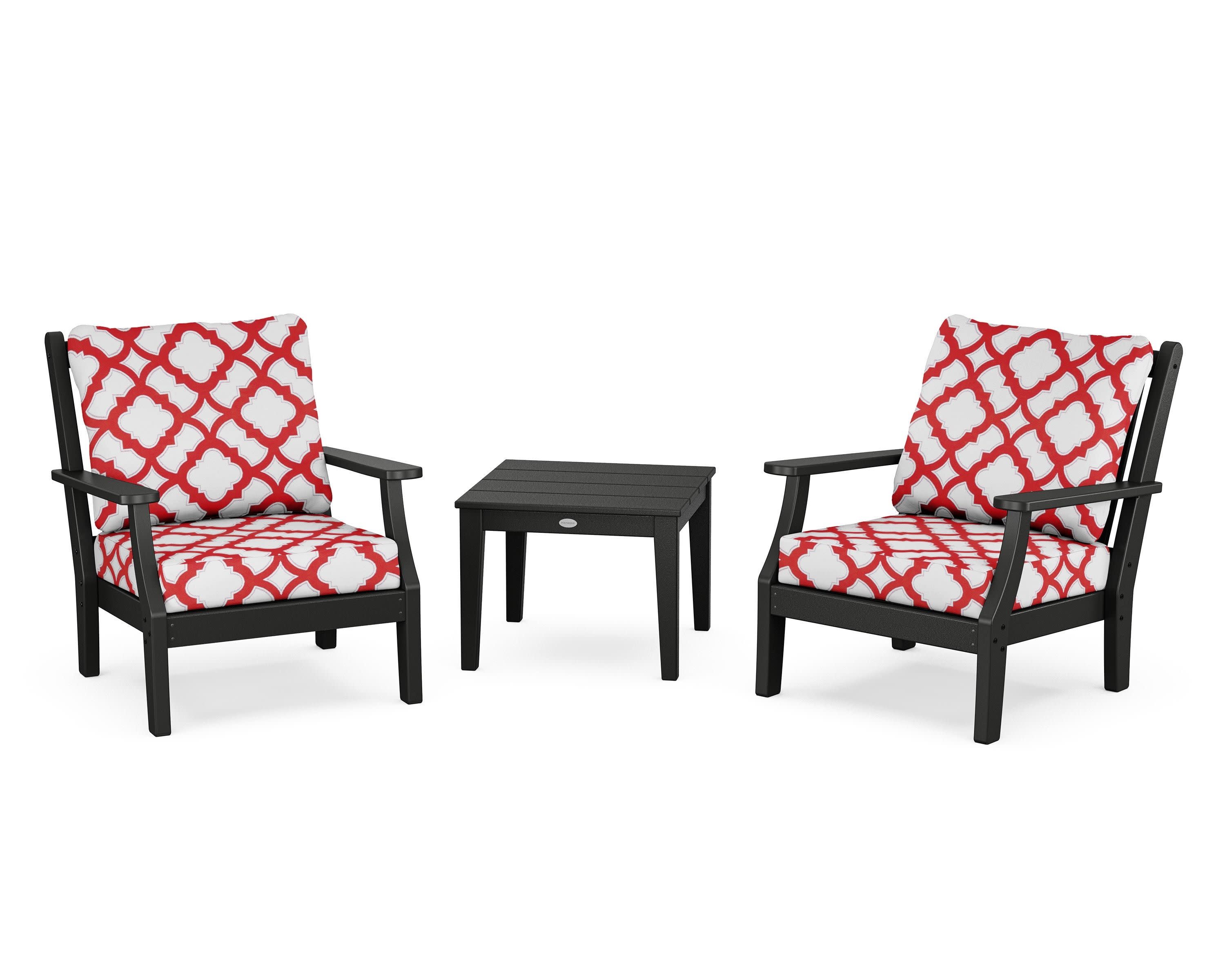 Wovendale 3-Piece Deep Seating Set in Black / Trellis Crimson