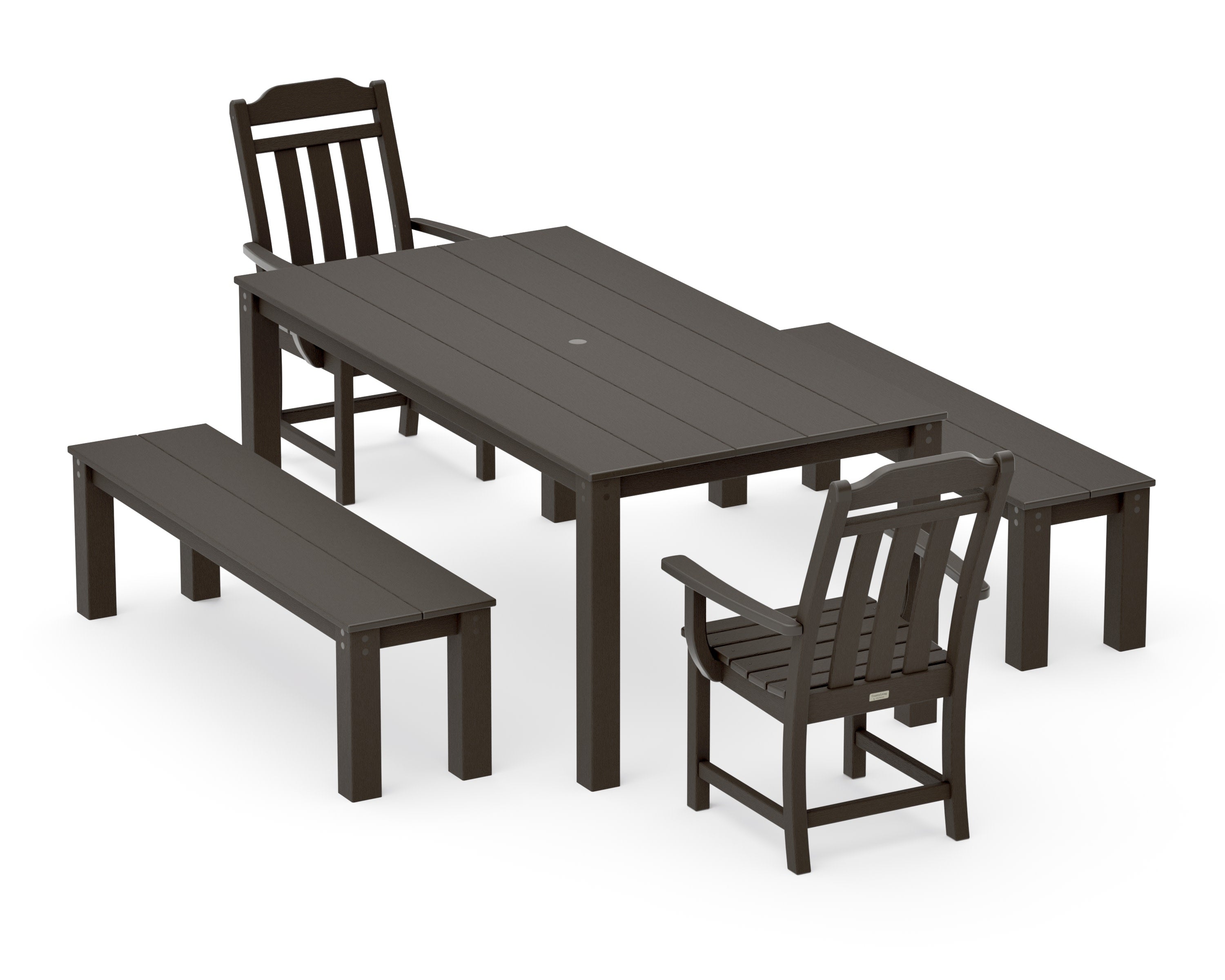Cottage 5-Piece Parsons Dining Set with Benches in Vintage Coffee
