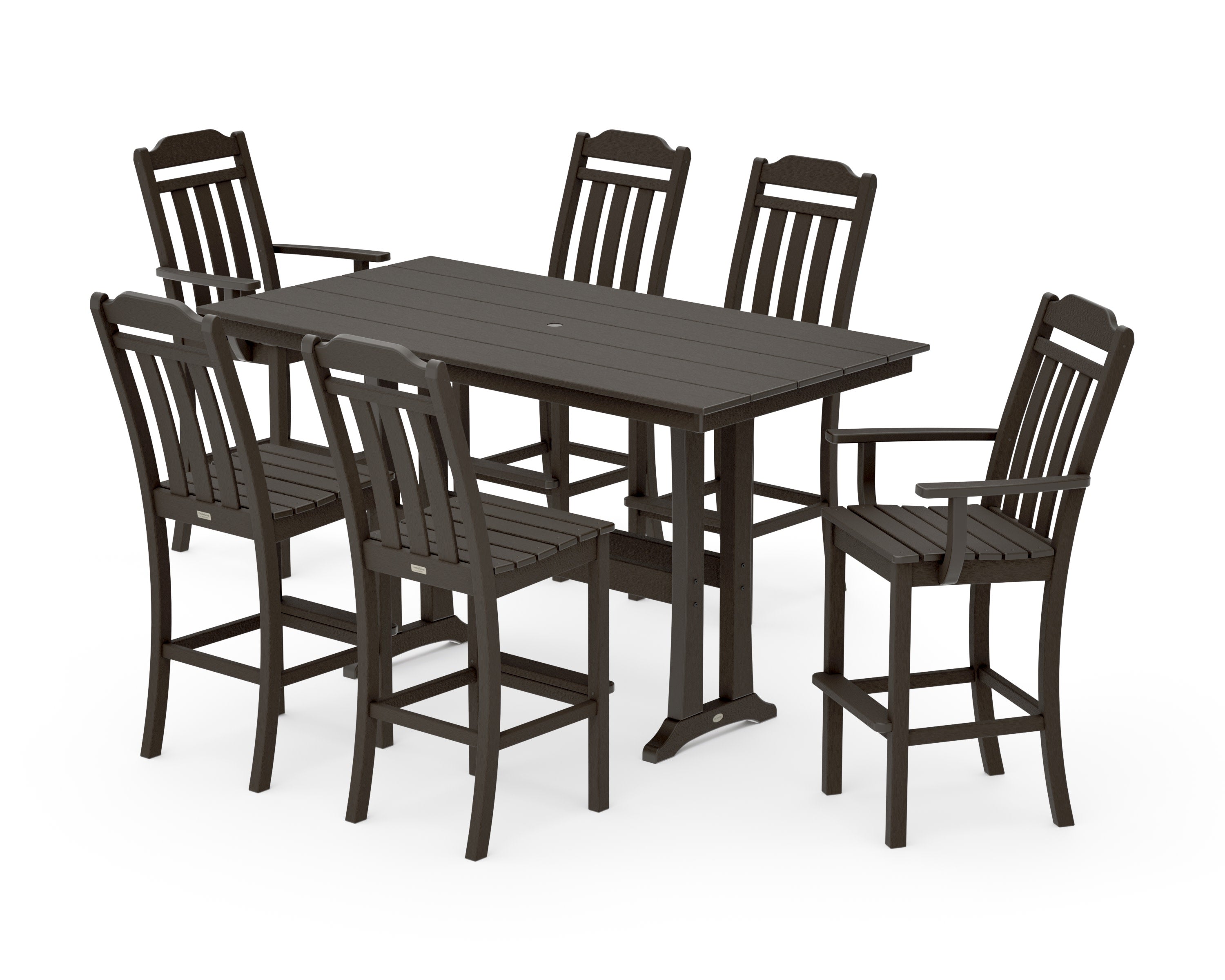 Cottage 7-Piece Farmhouse Bar Set with Trestle Legs in Vintage Coffee