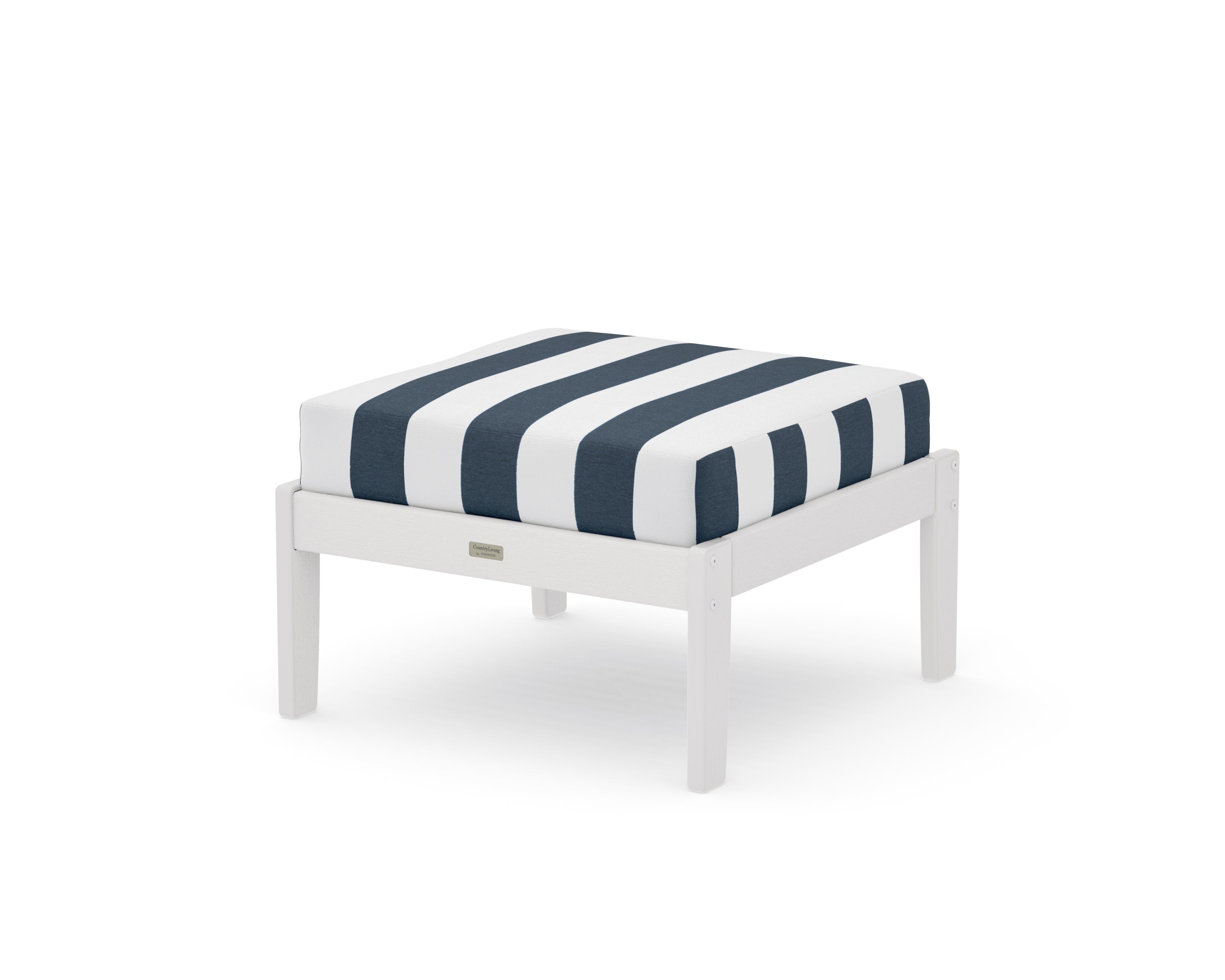 Cottage Deep Seating Ottoman in Vintage White / Cabana Stripe Marine Indigo
