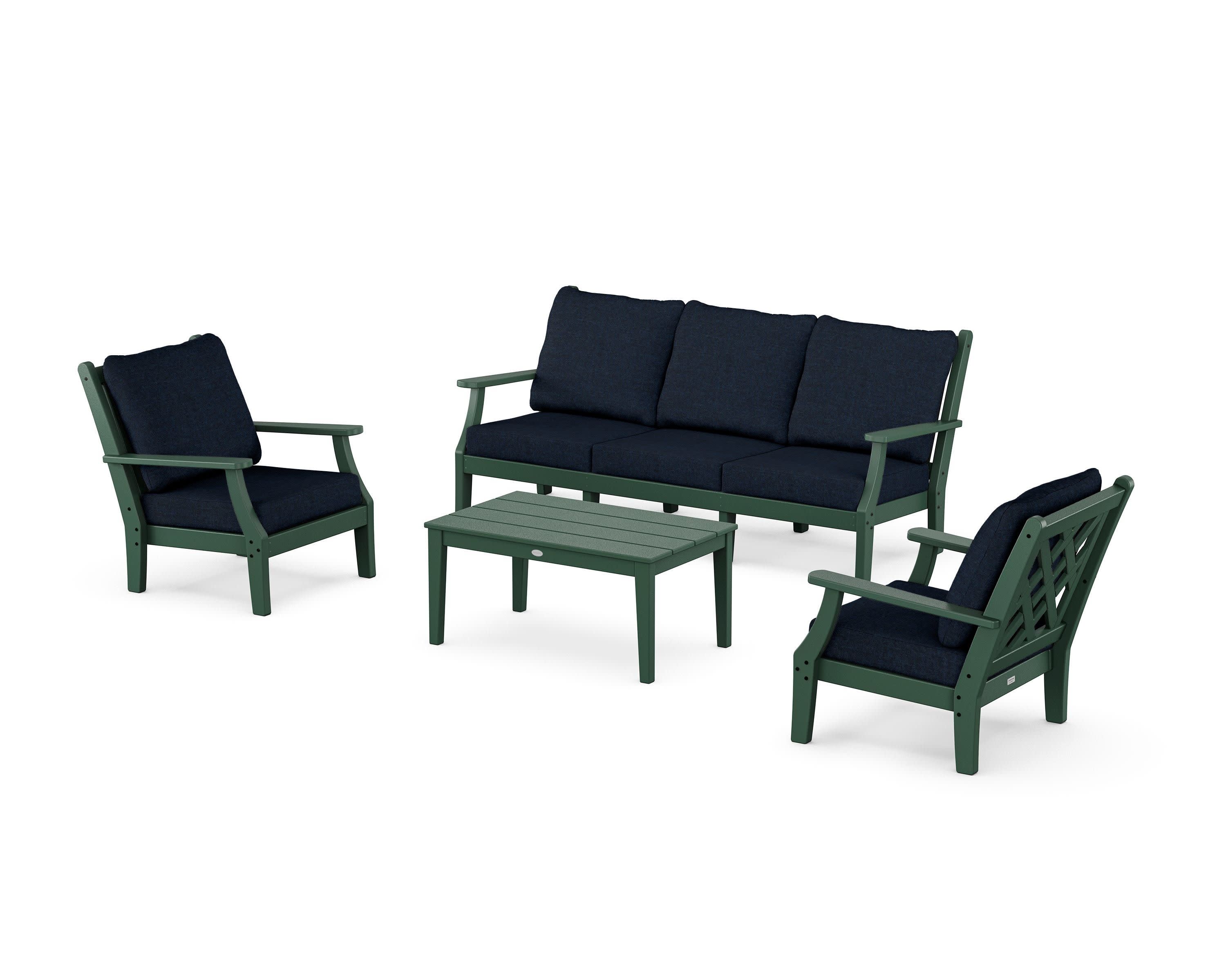 Wovendale 4-Piece Deep Seating Set with Sofa in Green / Marine Indigo