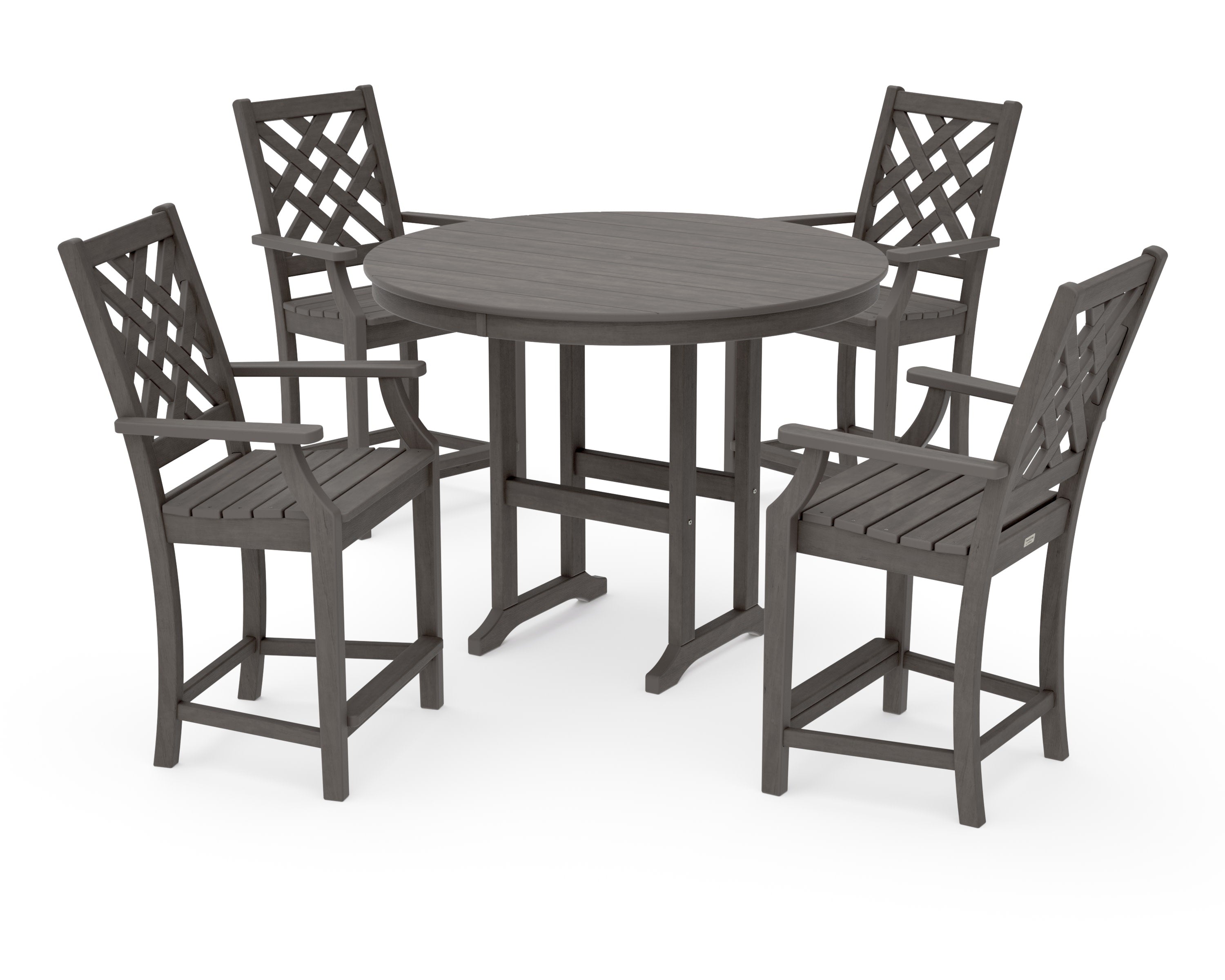 Wovendale 5-Piece Round Farmhouse Counter Set in Driftwood