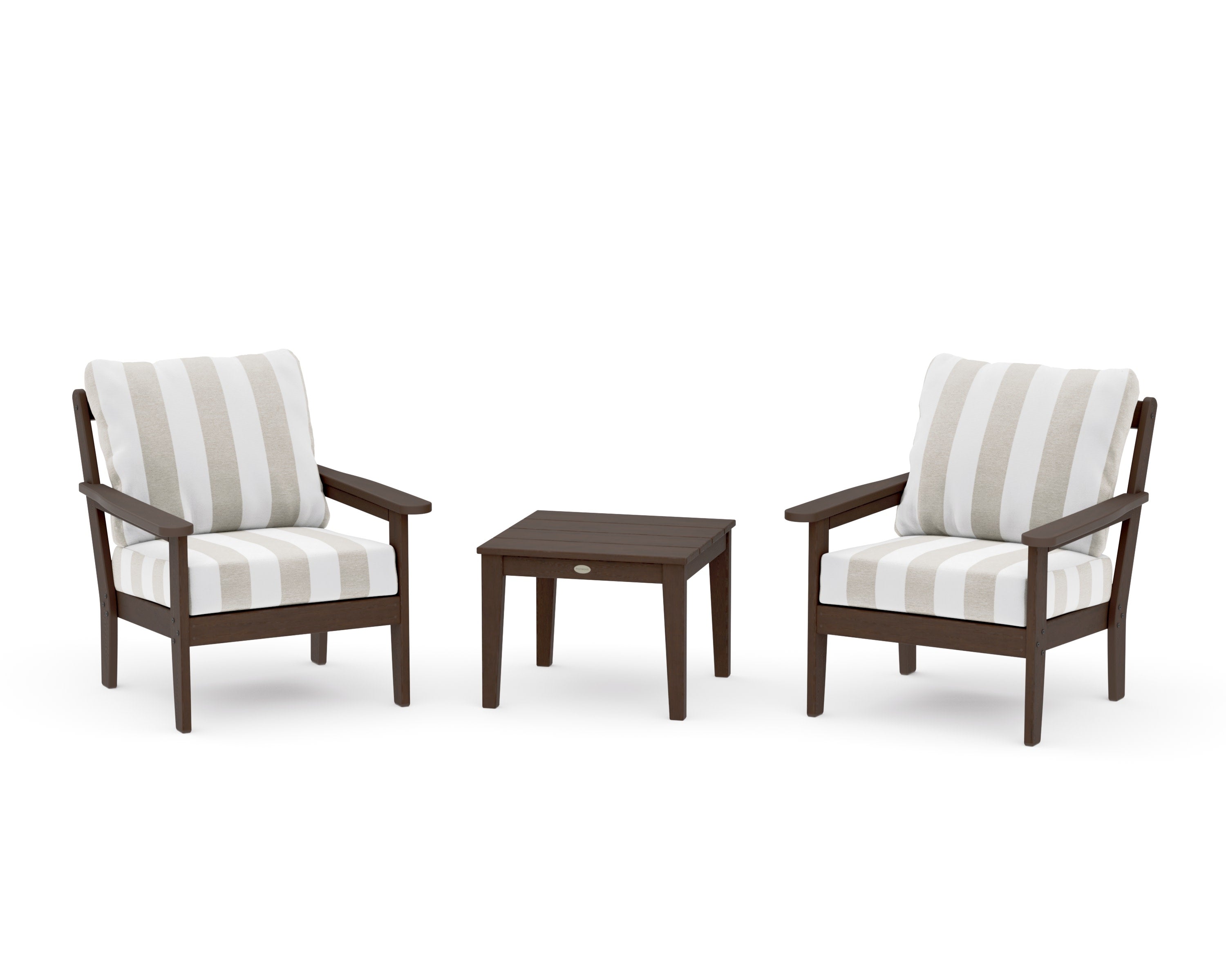 Cottage 3-Piece Deep Seating Set in Kona / Cabana Stripe Dune Burlap