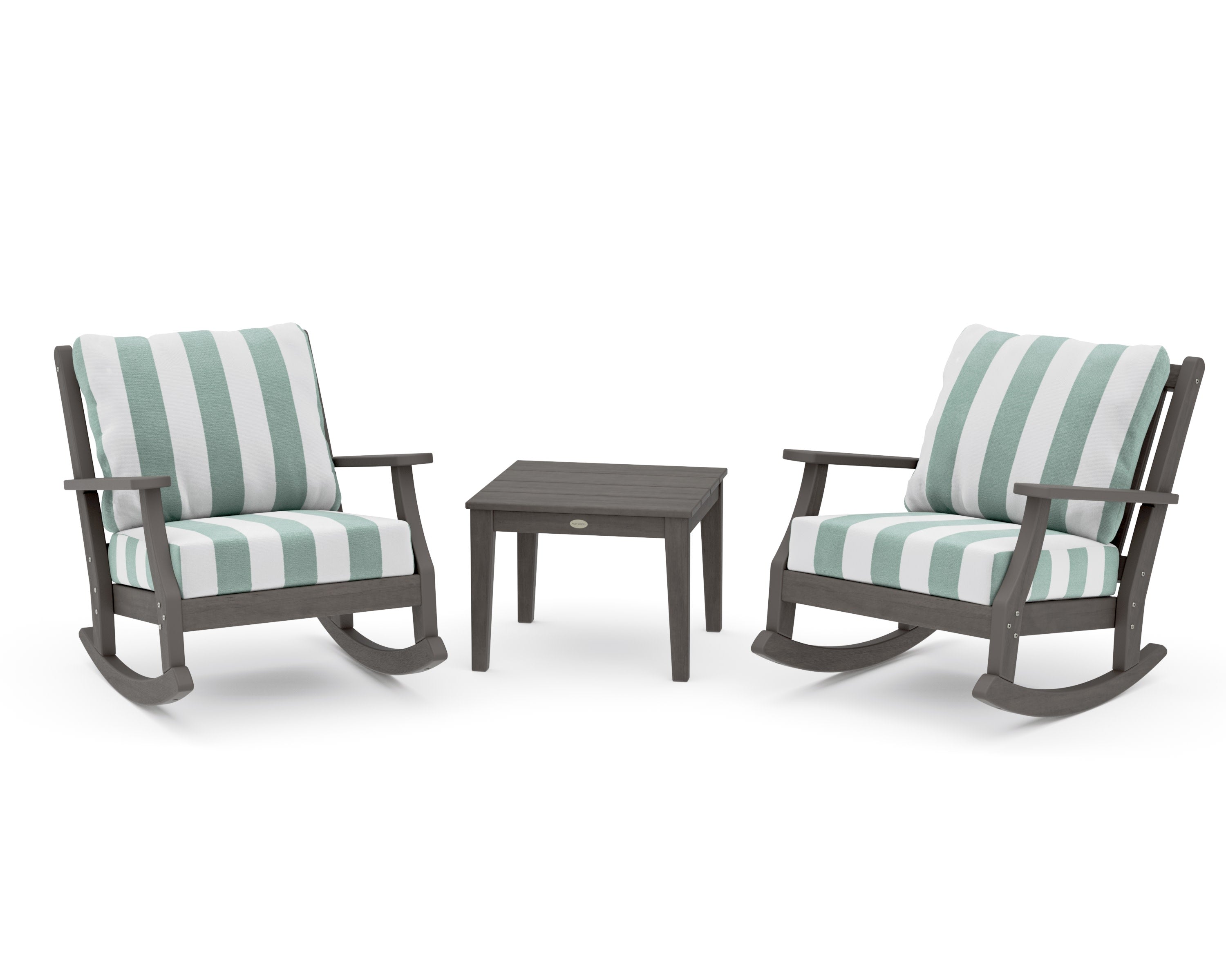 Wovendale 3-Piece Deep Seating Rocker Set in Driftwood / Cabana Stripe Glacier Spa
