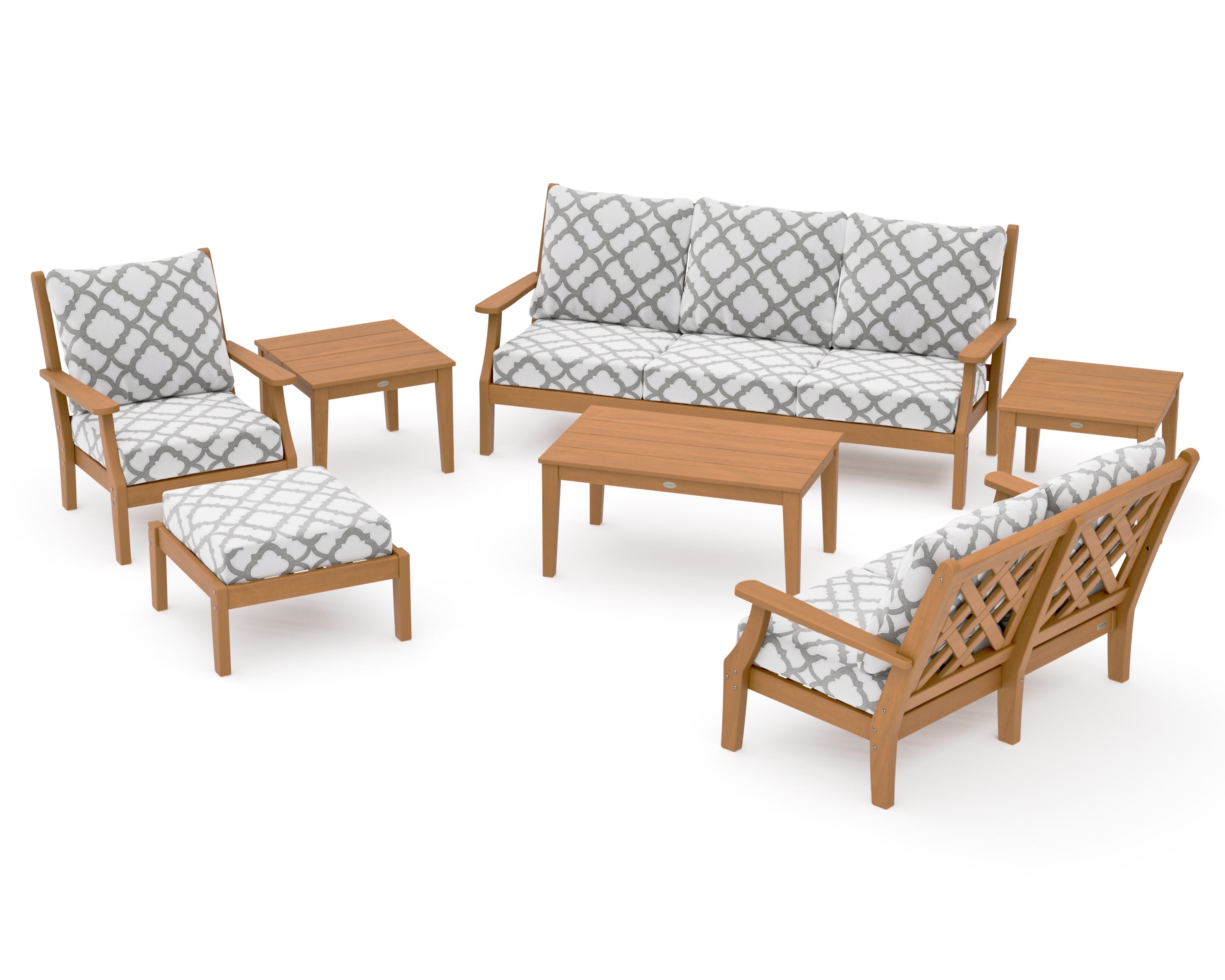 Wovendale 7-Piece Deep Seating Set in Natural / Trellis Grey Mist