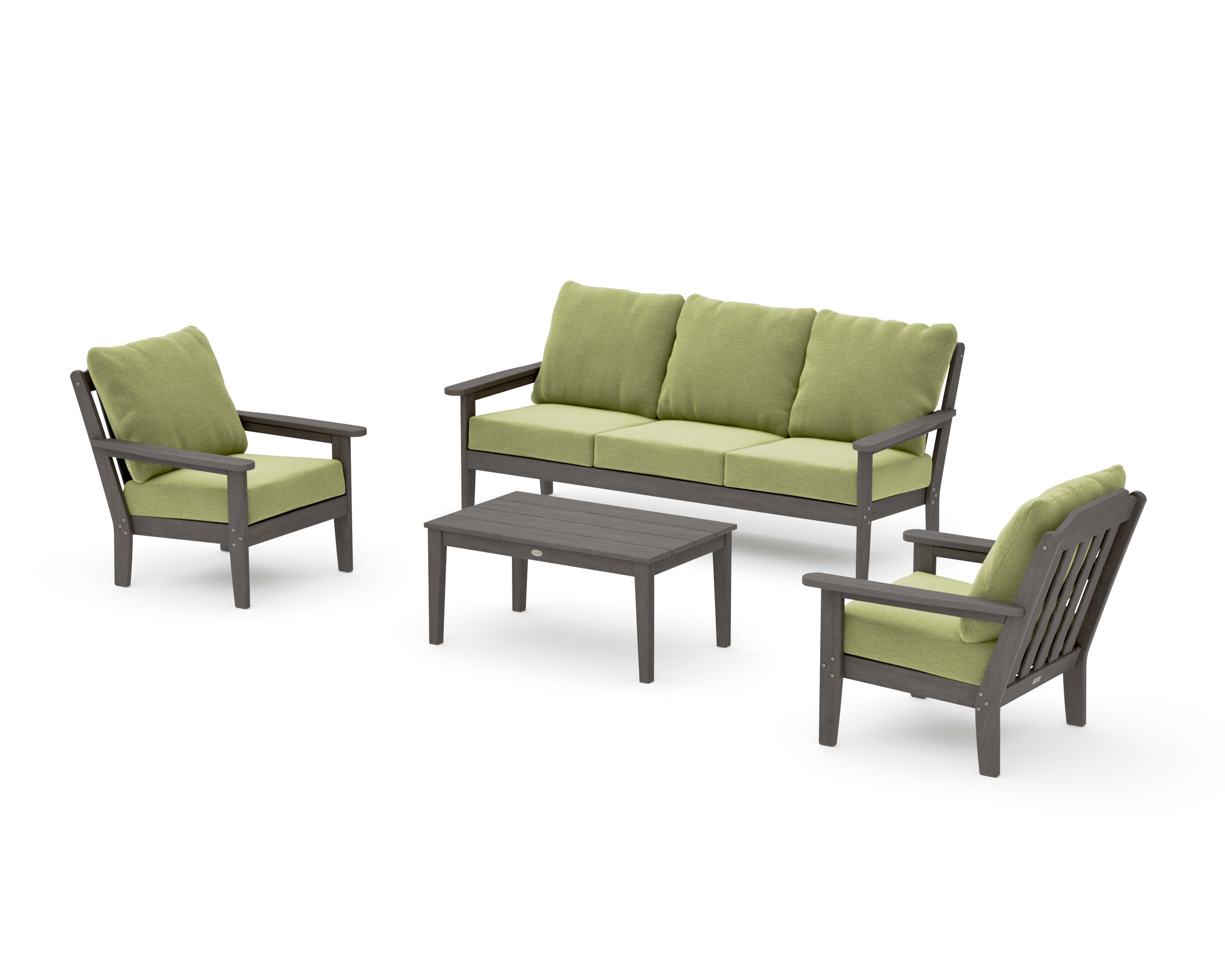 Cottage 4-Piece Deep Seating Set with Sofa in Driftwood / Chartreuse Boucle