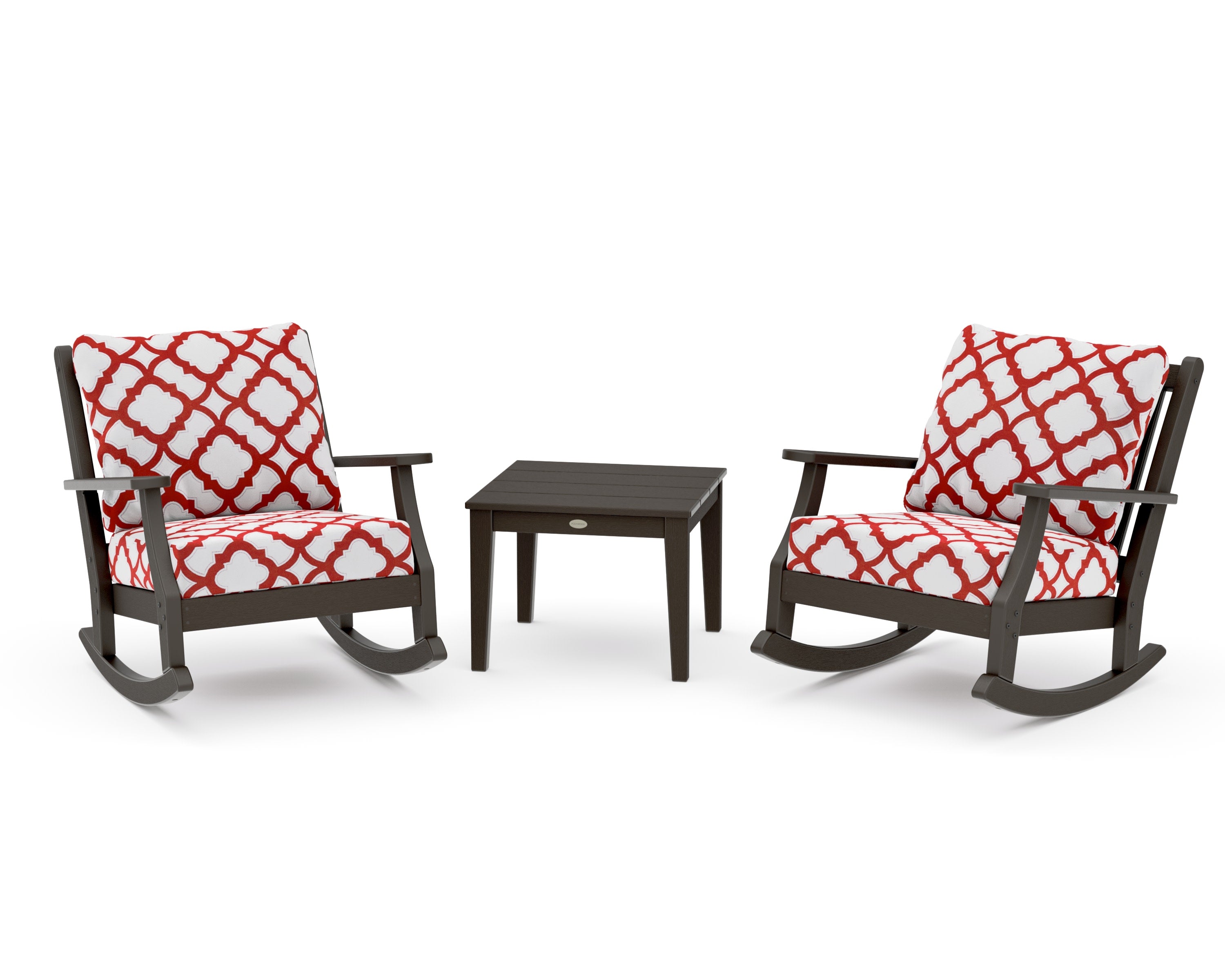 Wovendale 3-Piece Deep Seating Rocker Set in Vintage Coffee / Trellis Crimson