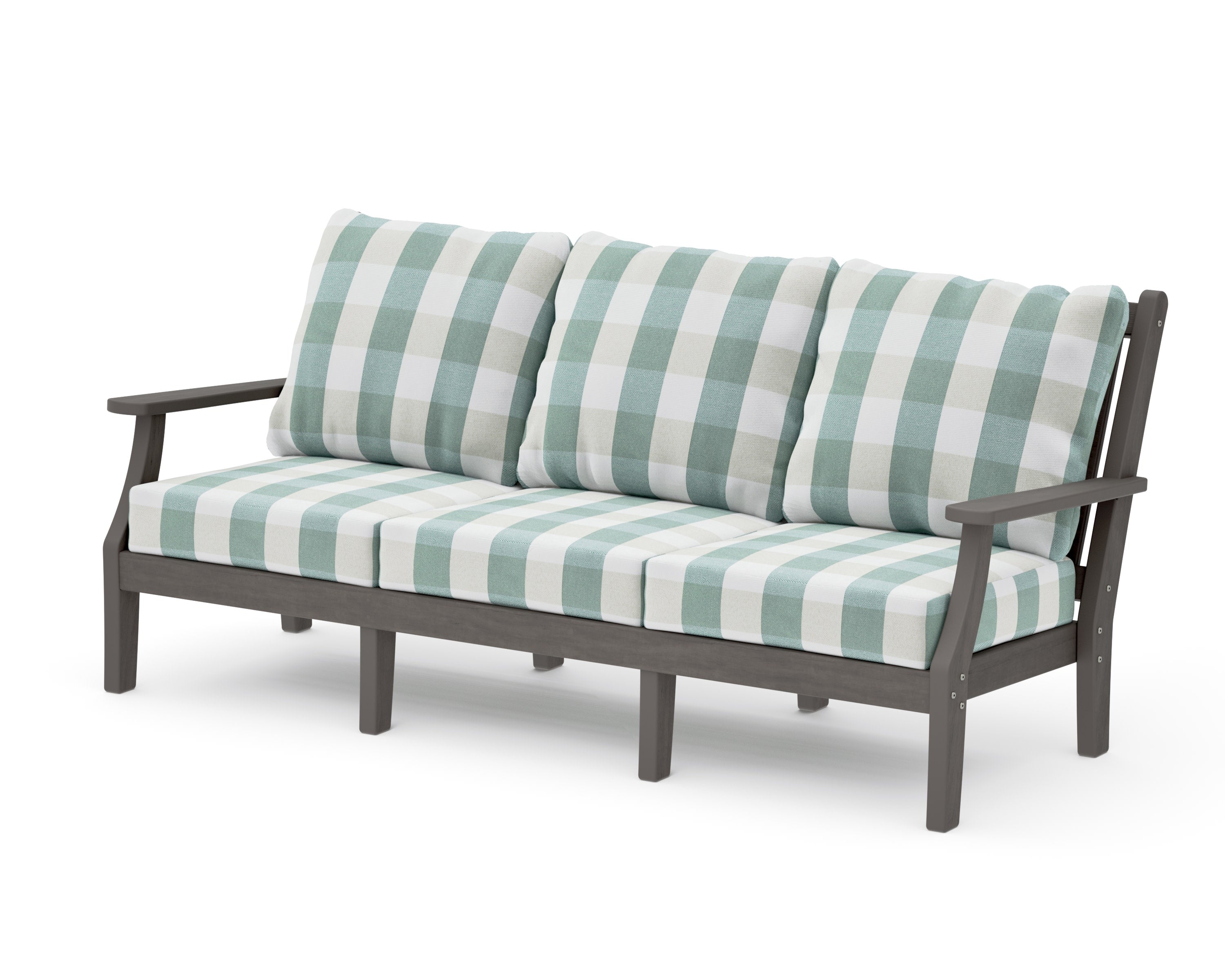 Wovendale Deep Seating Sofa in Driftwood / Buffalo Plaid Glacier Spa