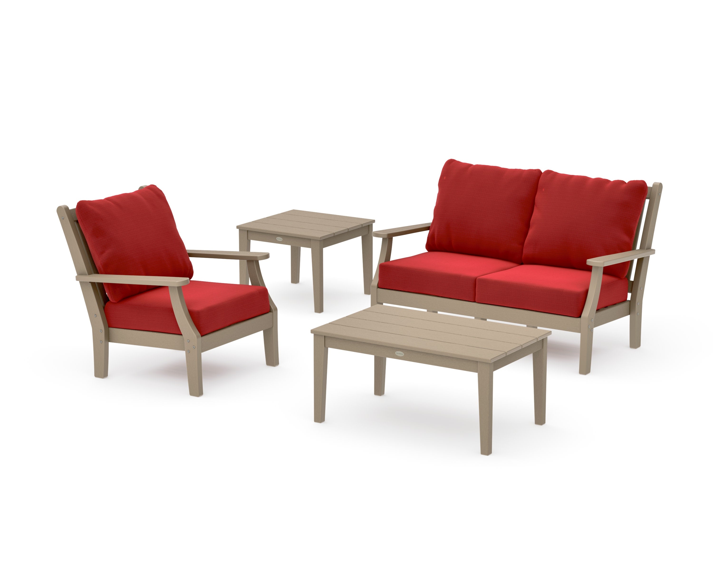 Wovendale 4-Piece Deep Seating Set in Vintage Sahara / Crimson Linen