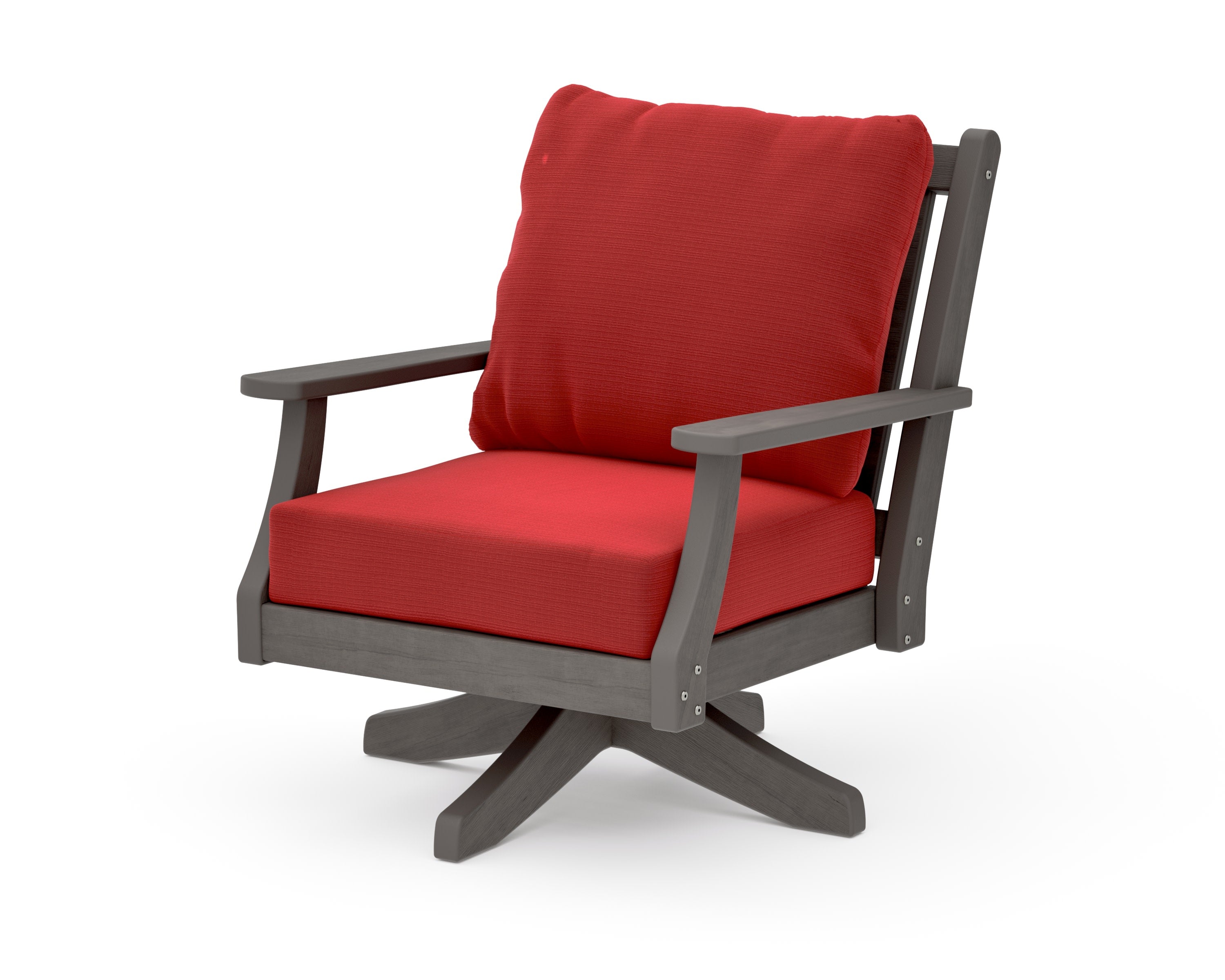 Wovendale Deep Seating Swivel Chair in Driftwood / Crimson Linen