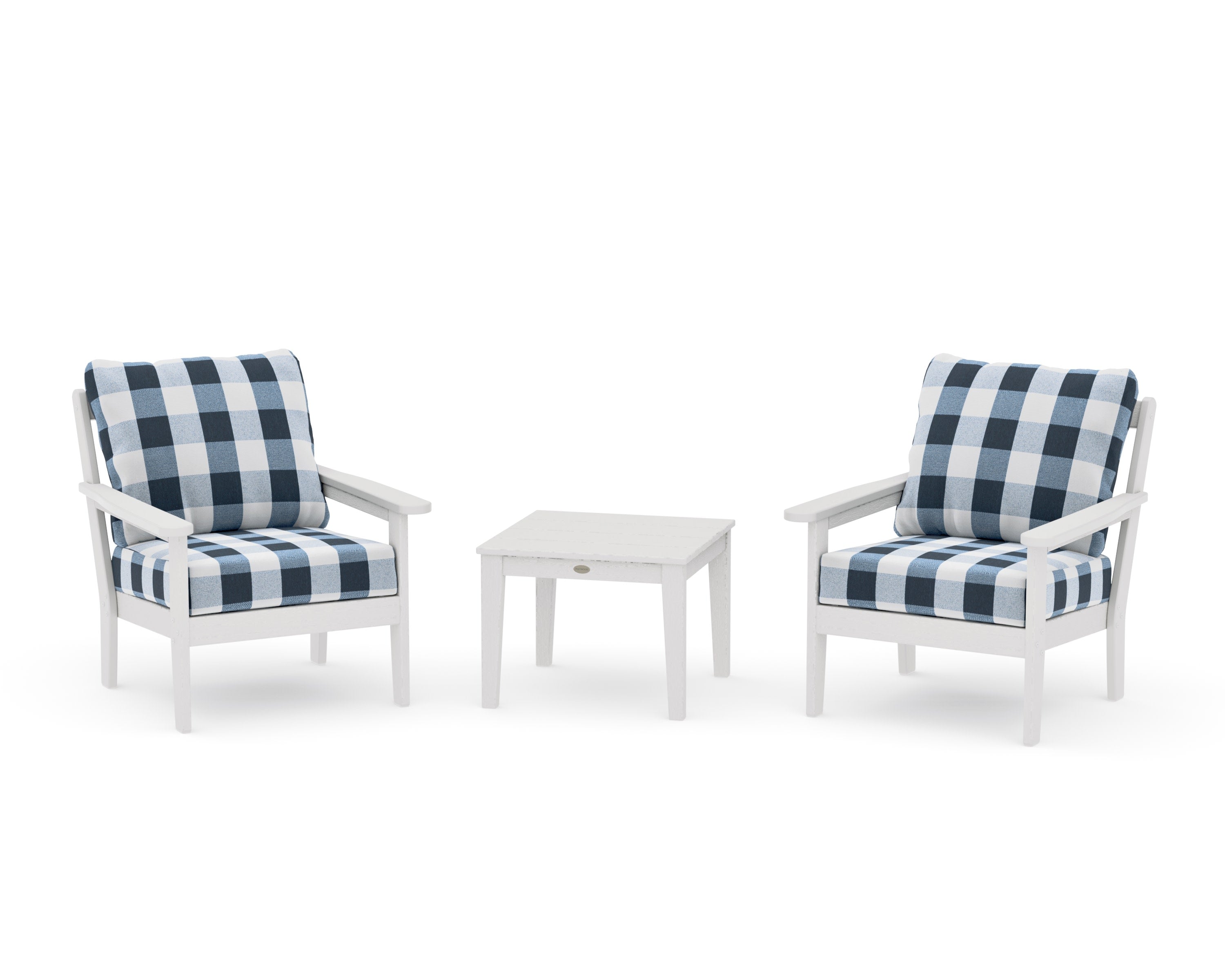 Cottage 3-Piece Deep Seating Set in Vintage White / Buffalo Plaid Marine Indigo