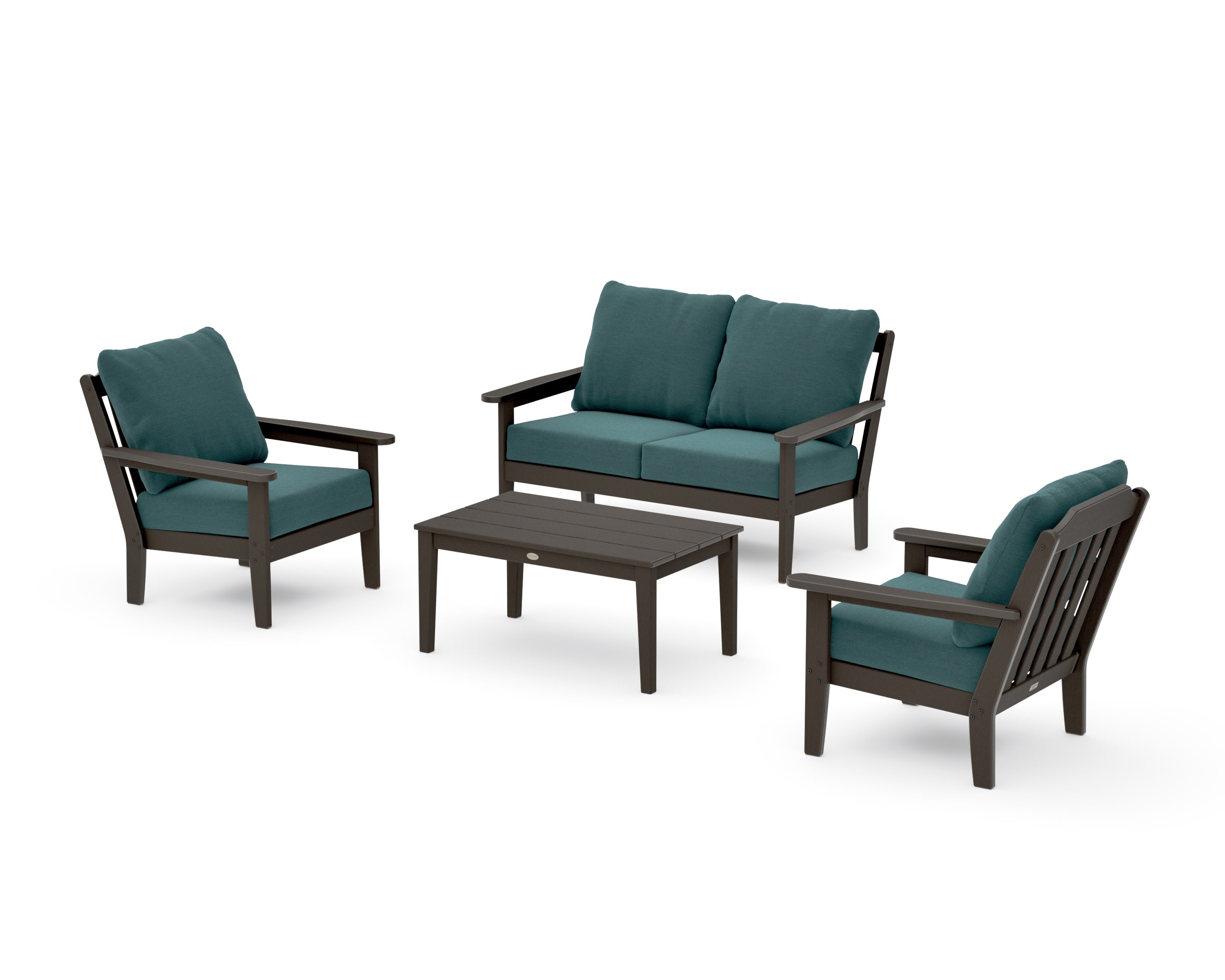 Cottage 4-Piece Deep Seating Set with Loveseat in Vintage Coffee / Ocean Teal
