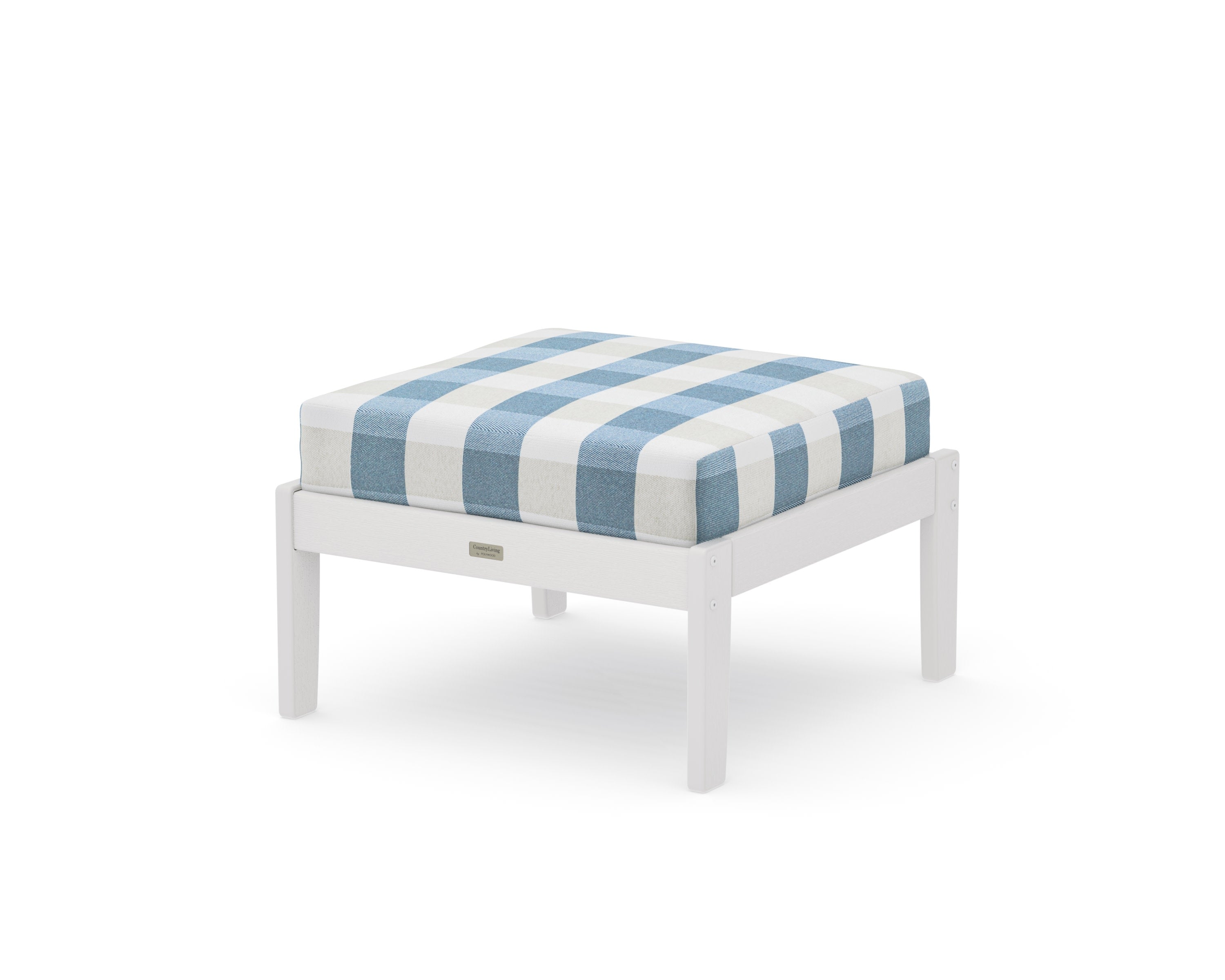 Cottage Deep Seating Ottoman in Vintage White / Buffalo Plaid Sky Blue