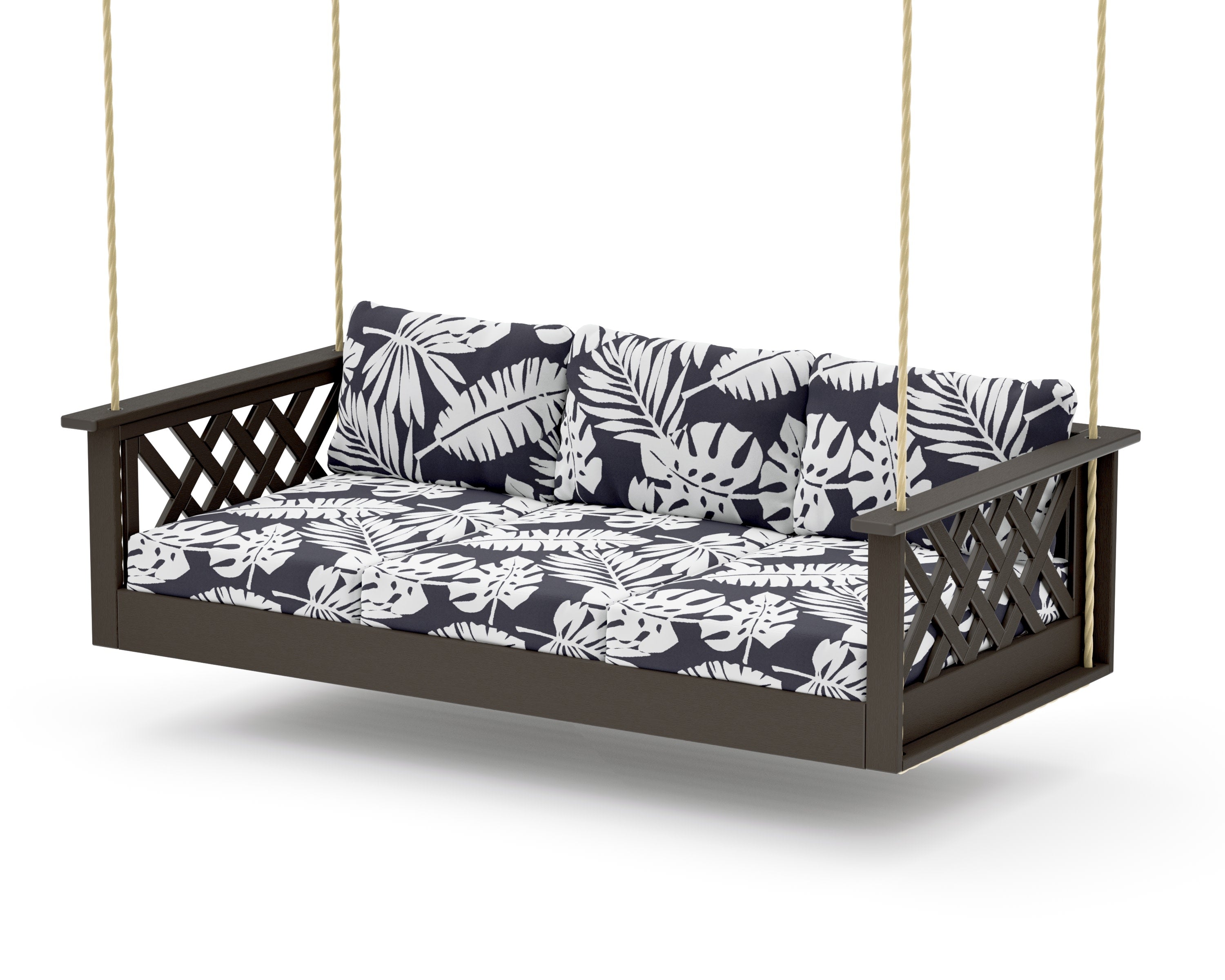 Wovendale Daybed Swing in Vintage Coffee / Leaf Navy