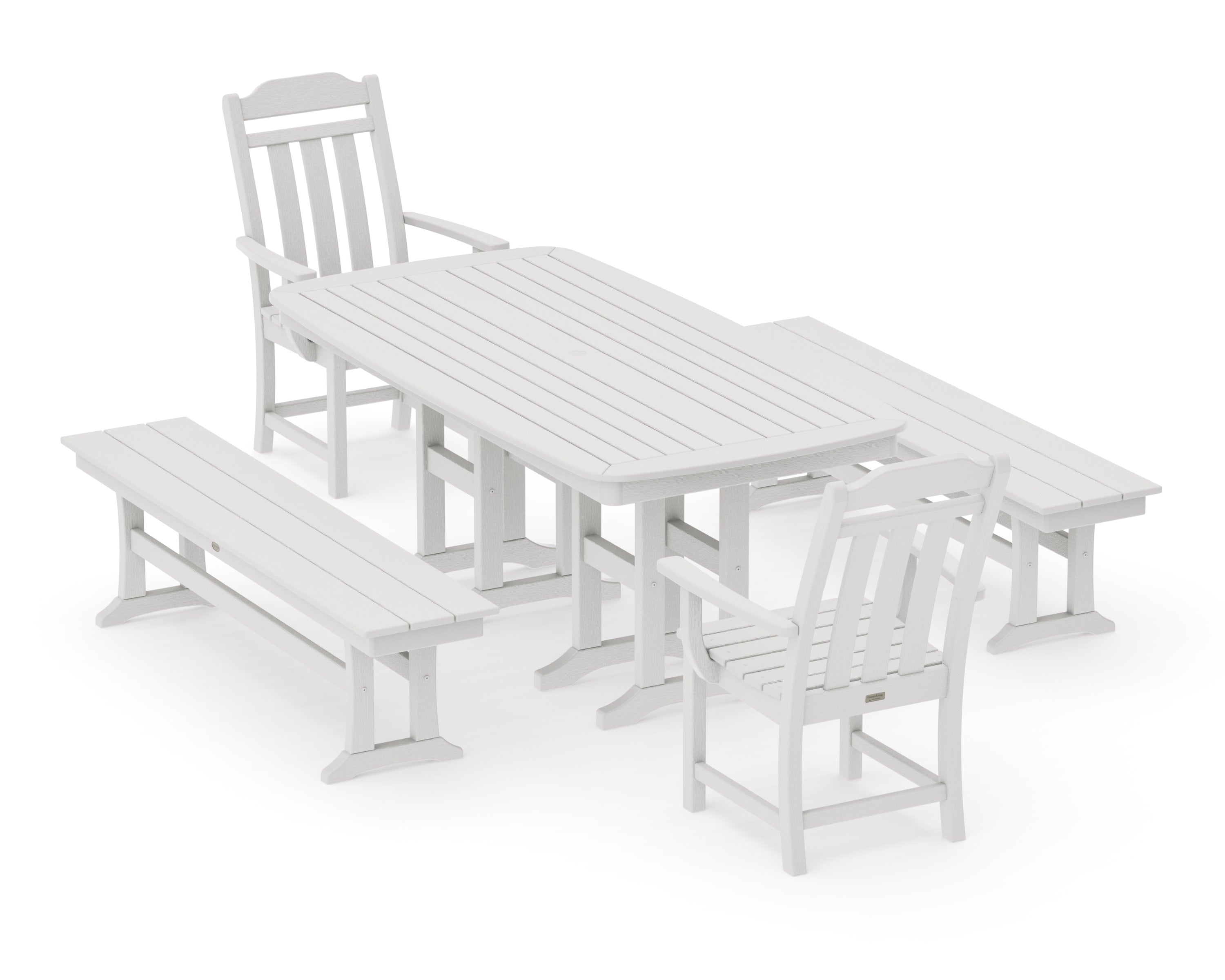 Cottage 5-Piece Dining Set with Benches in Vintage White