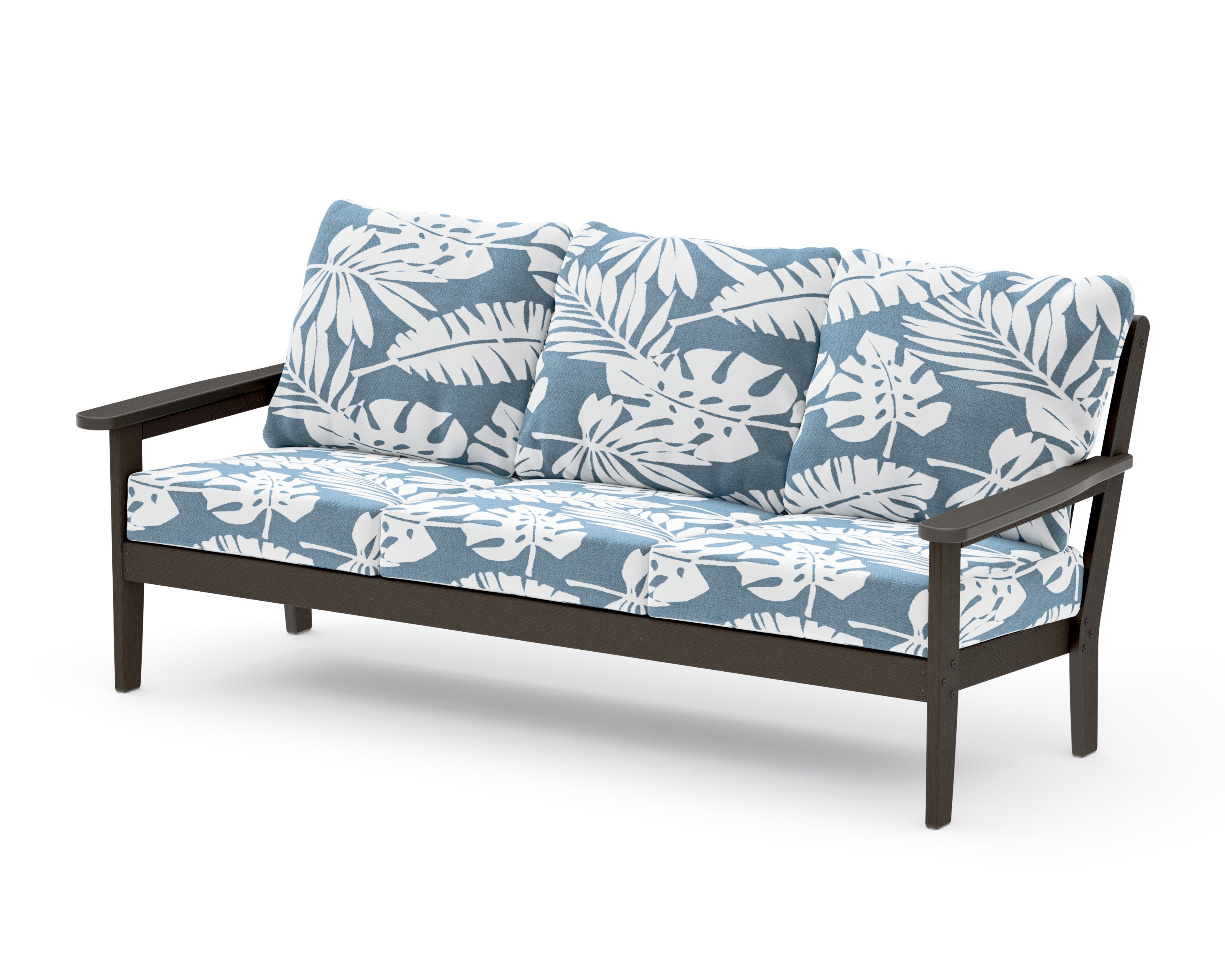 Cottage Deep Seating Sofa in Vintage Coffee / Leaf Sky Blue