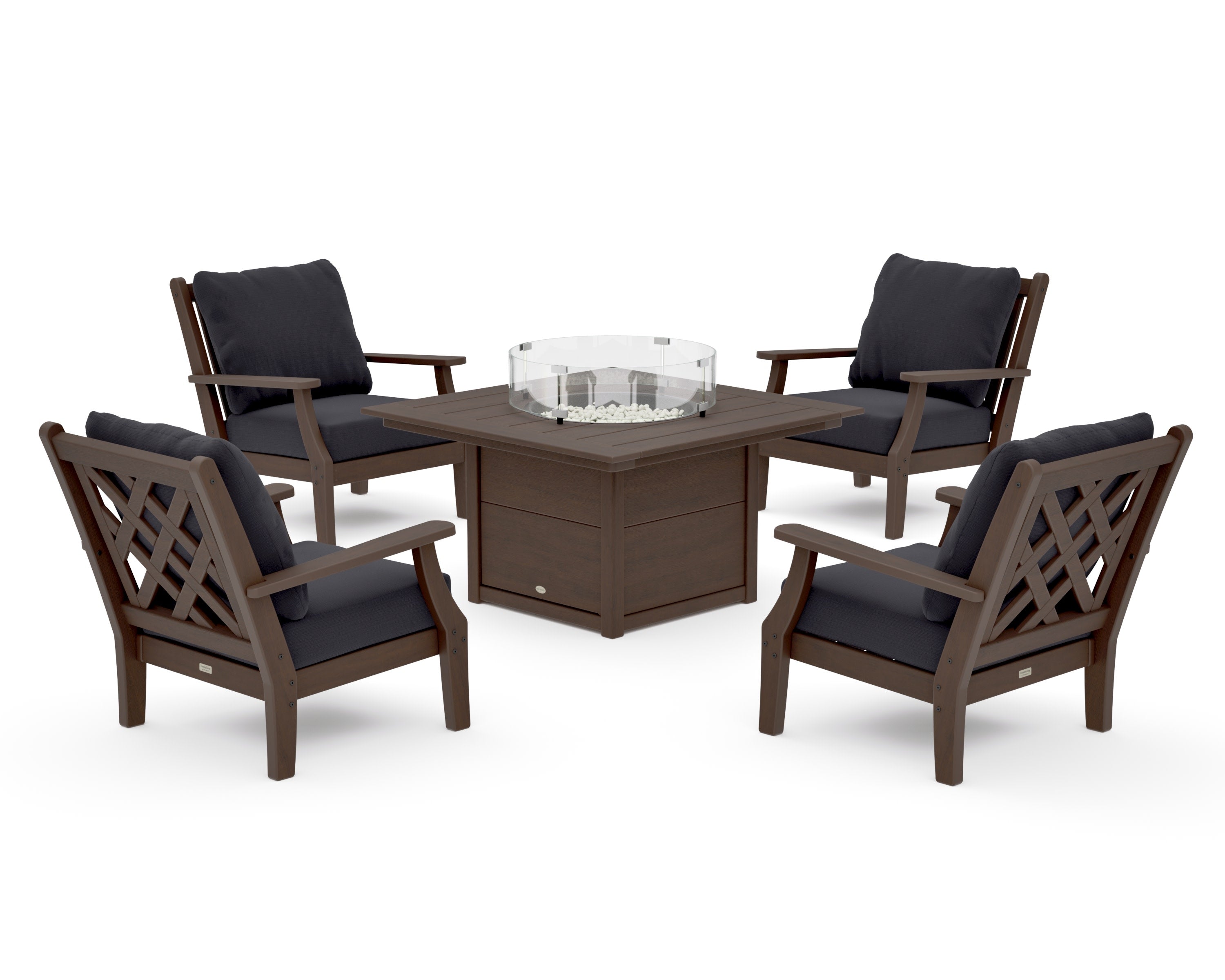 Wovendale 5-Piece Deep Seating Set with Fire Pit Table in Kona / Midnight Linen