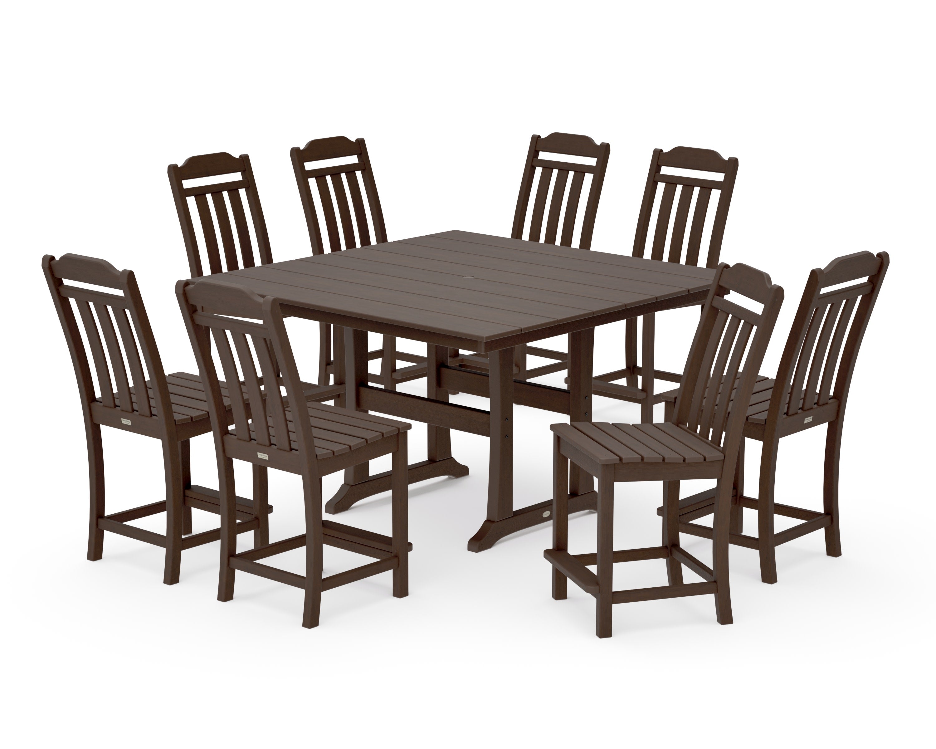 Cottage 9-Piece Square Farmhouse Side Chair Counter Set with Trestle Legs in Kona
