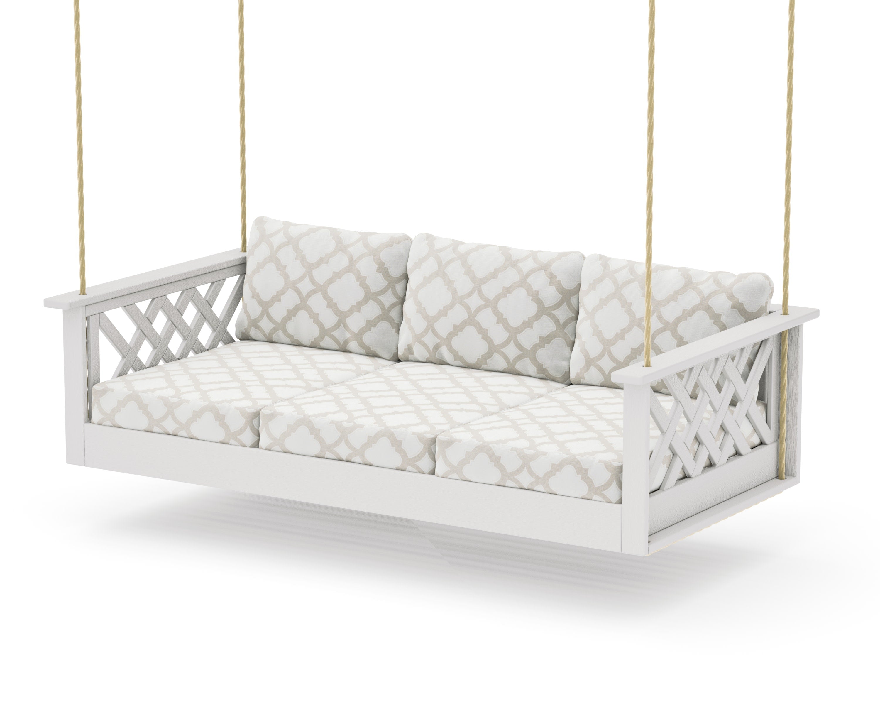 Wovendale Daybed Swing in Vintage White / Trellis Dune Burlap