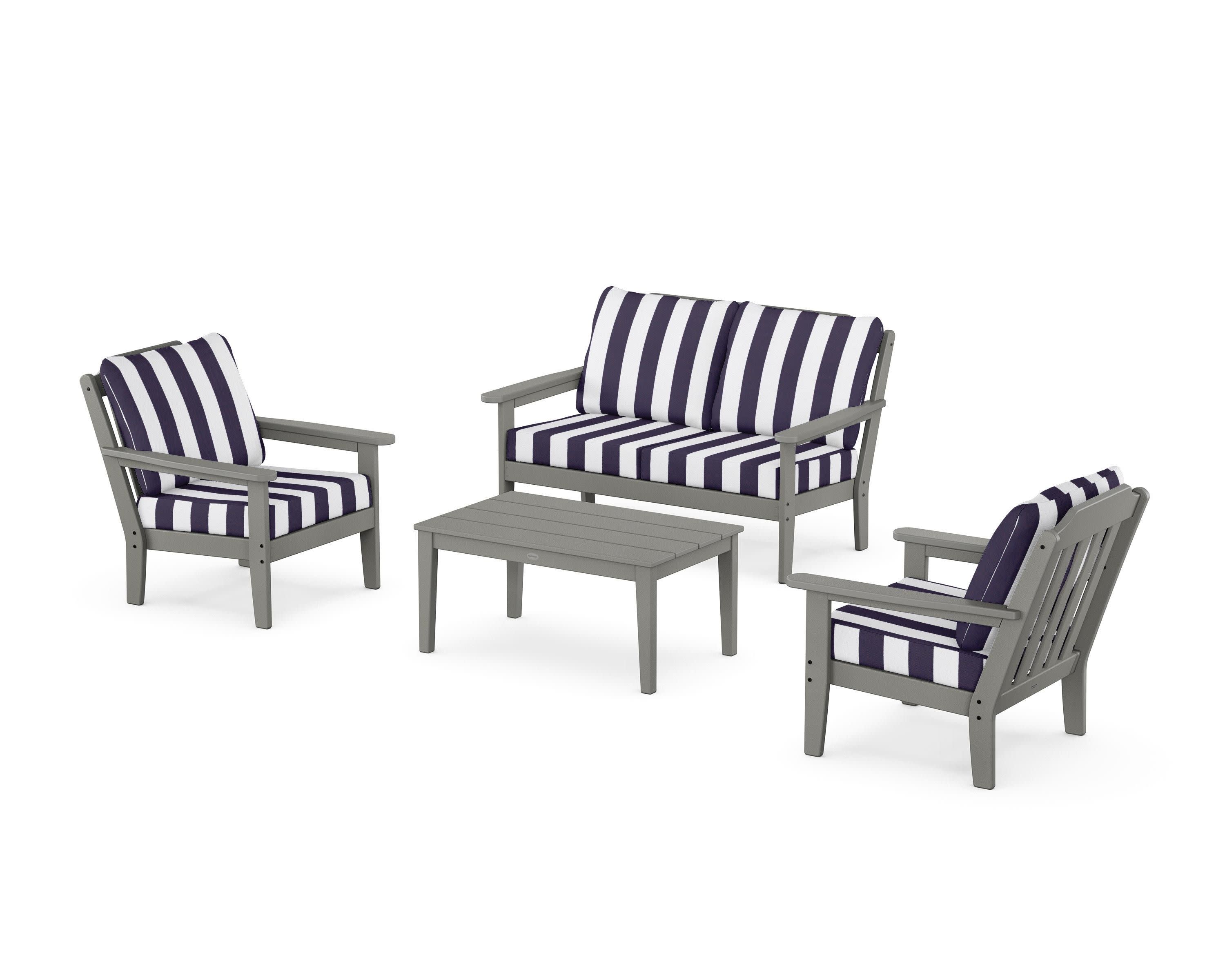 Cottage 4-Piece Deep Seating Set with Loveseat in Slate Grey / Cabana Stripe Navy