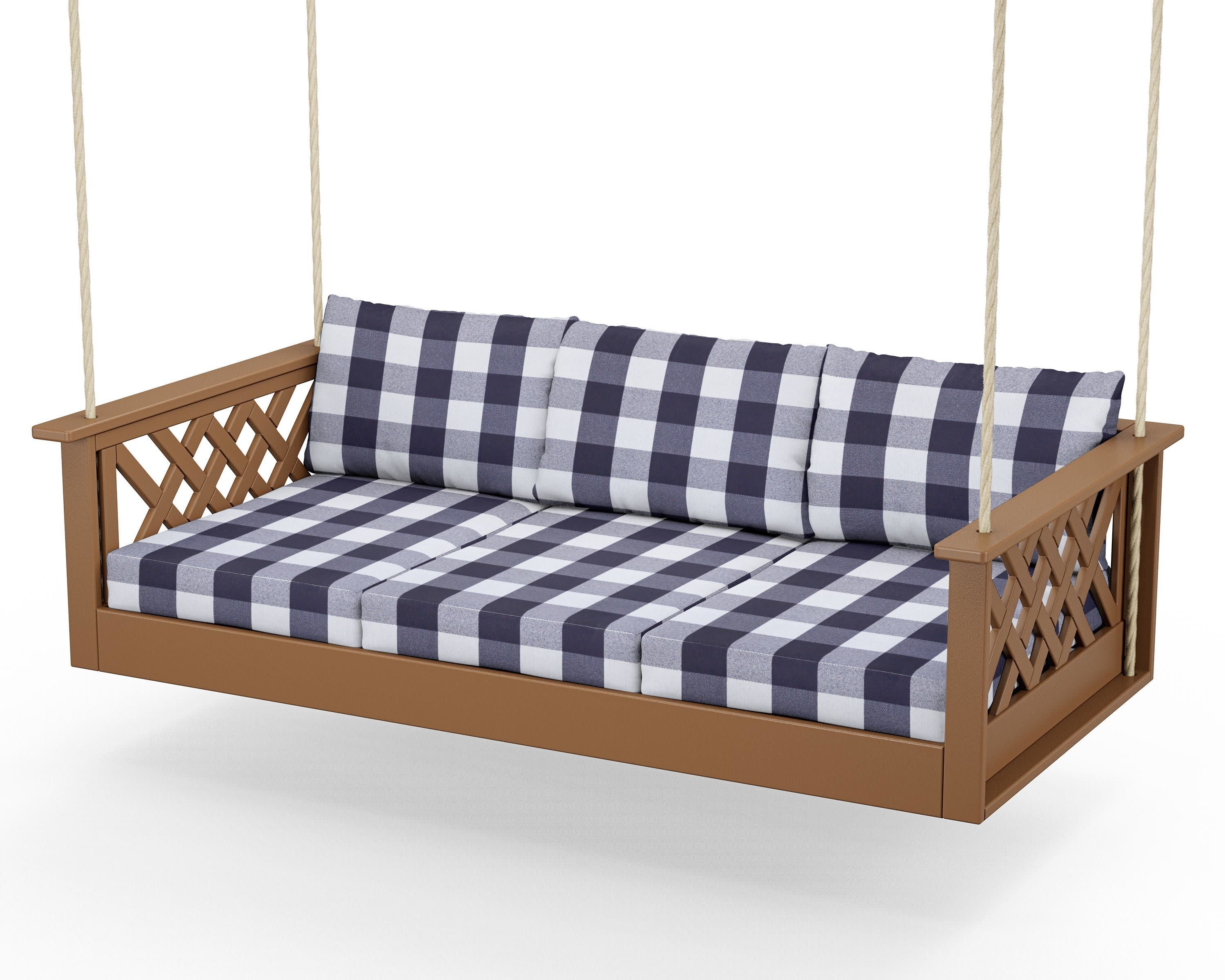 Wovendale Daybed Swing in Teak / Buffalo Plaid Navy