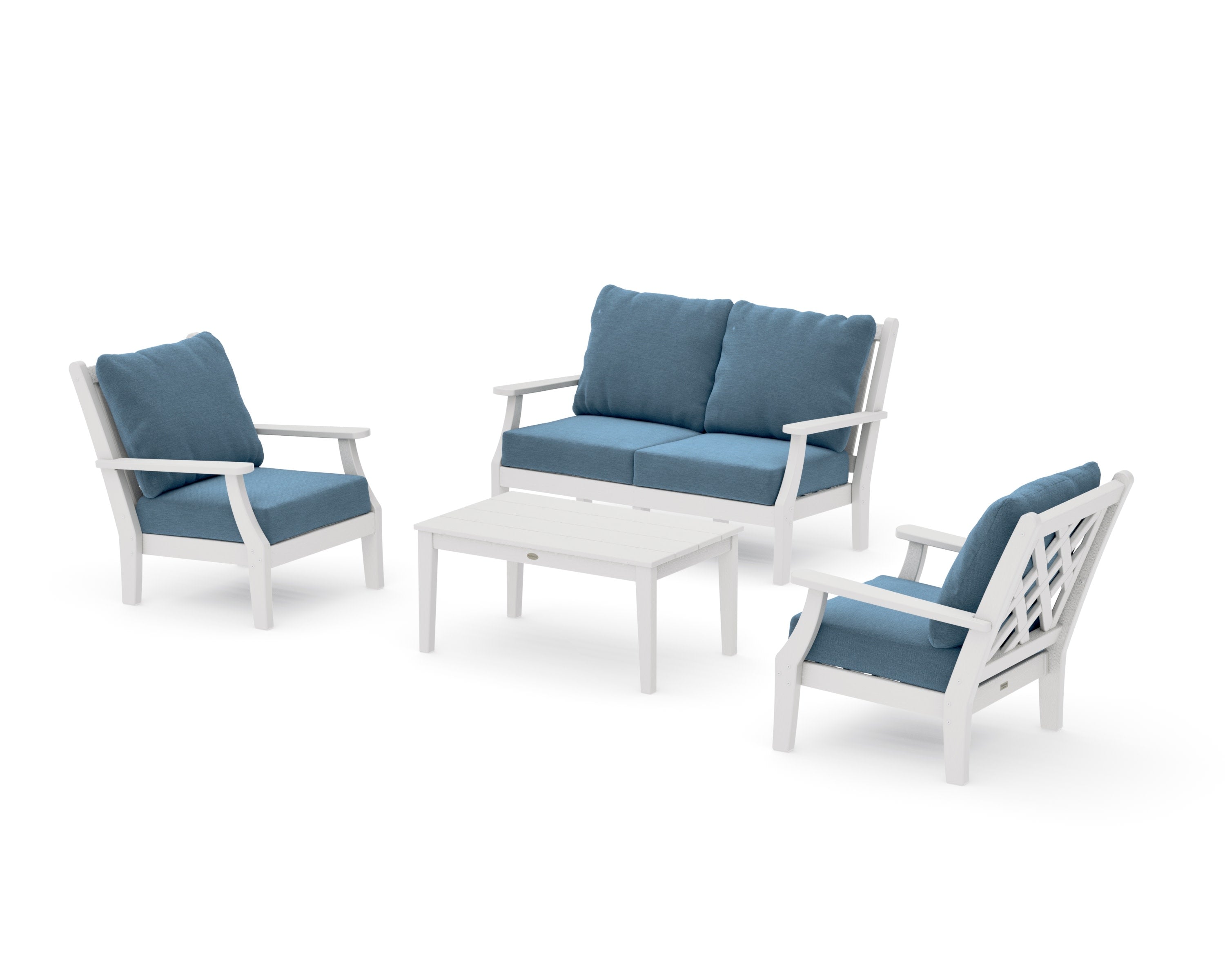 Wovendale 4-Piece Deep Seating Set with Loveseat in Vintage White / Sky Blue