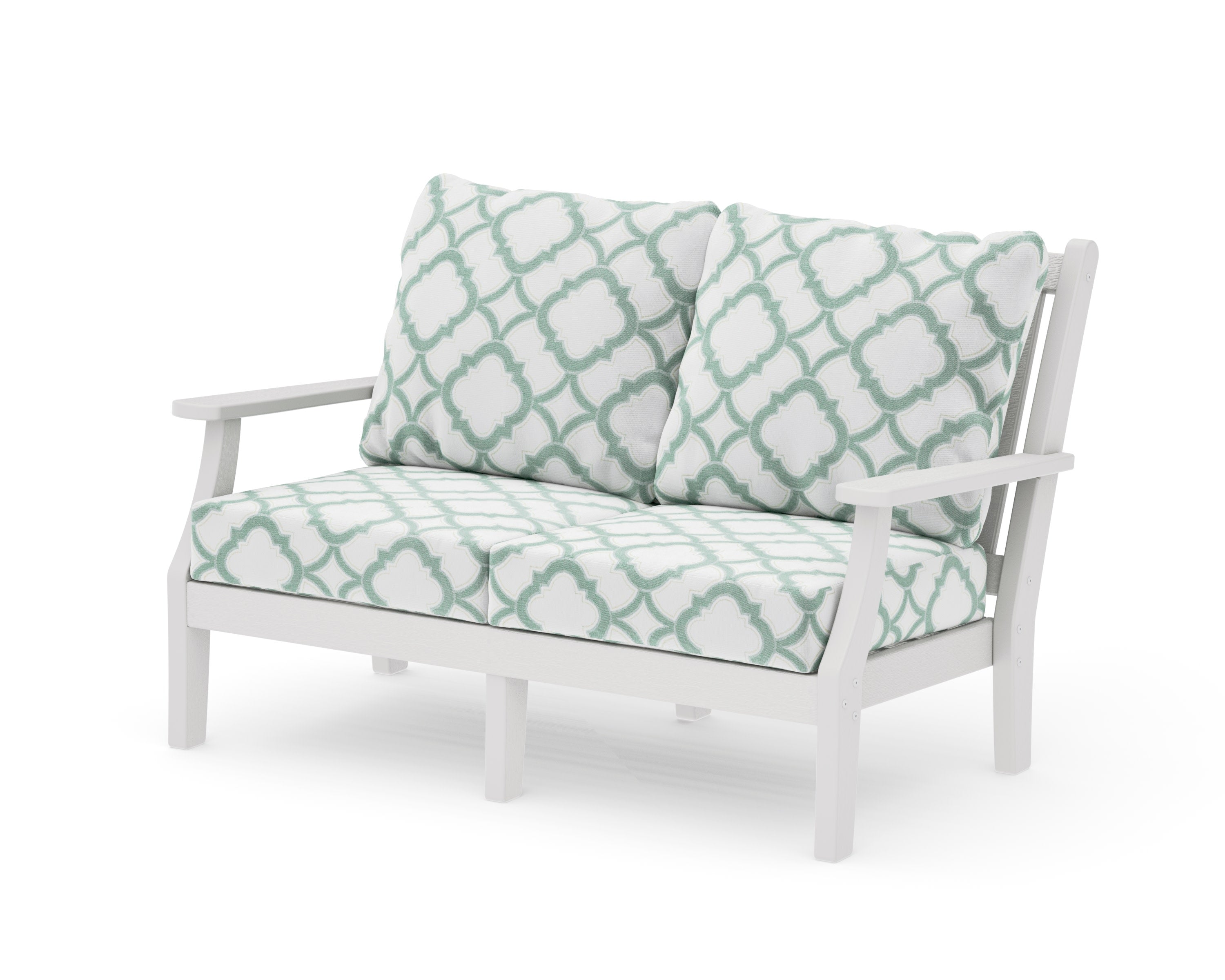 Wovendale Deep Seating Loveseat in Vintage White / Trellis Glacier Spa